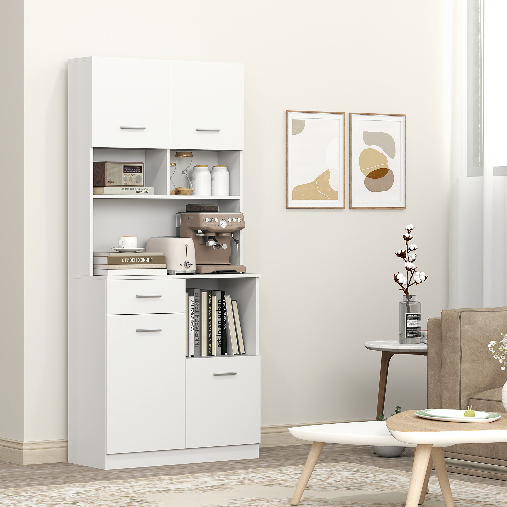 Küchenschrank, Buffet mit Schublade, Soft-Close Türen, 80 x 35 x 180 cm, Weiß