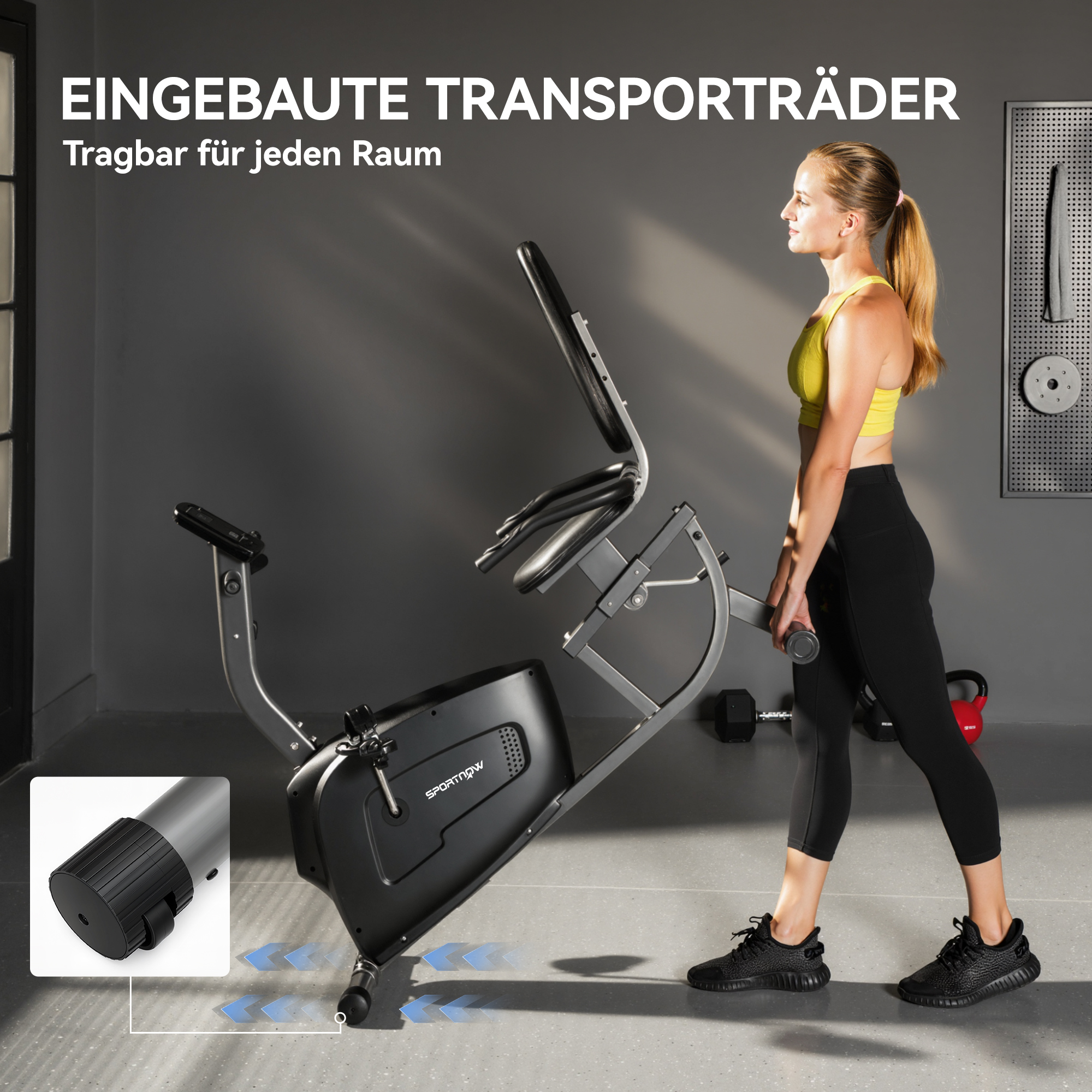 Heimtrainer, Magnet-Liegerad, 8 Widerstandsstufen, verstellbar, LCD-Monitor, Metall, Kunststoff, Schwarz