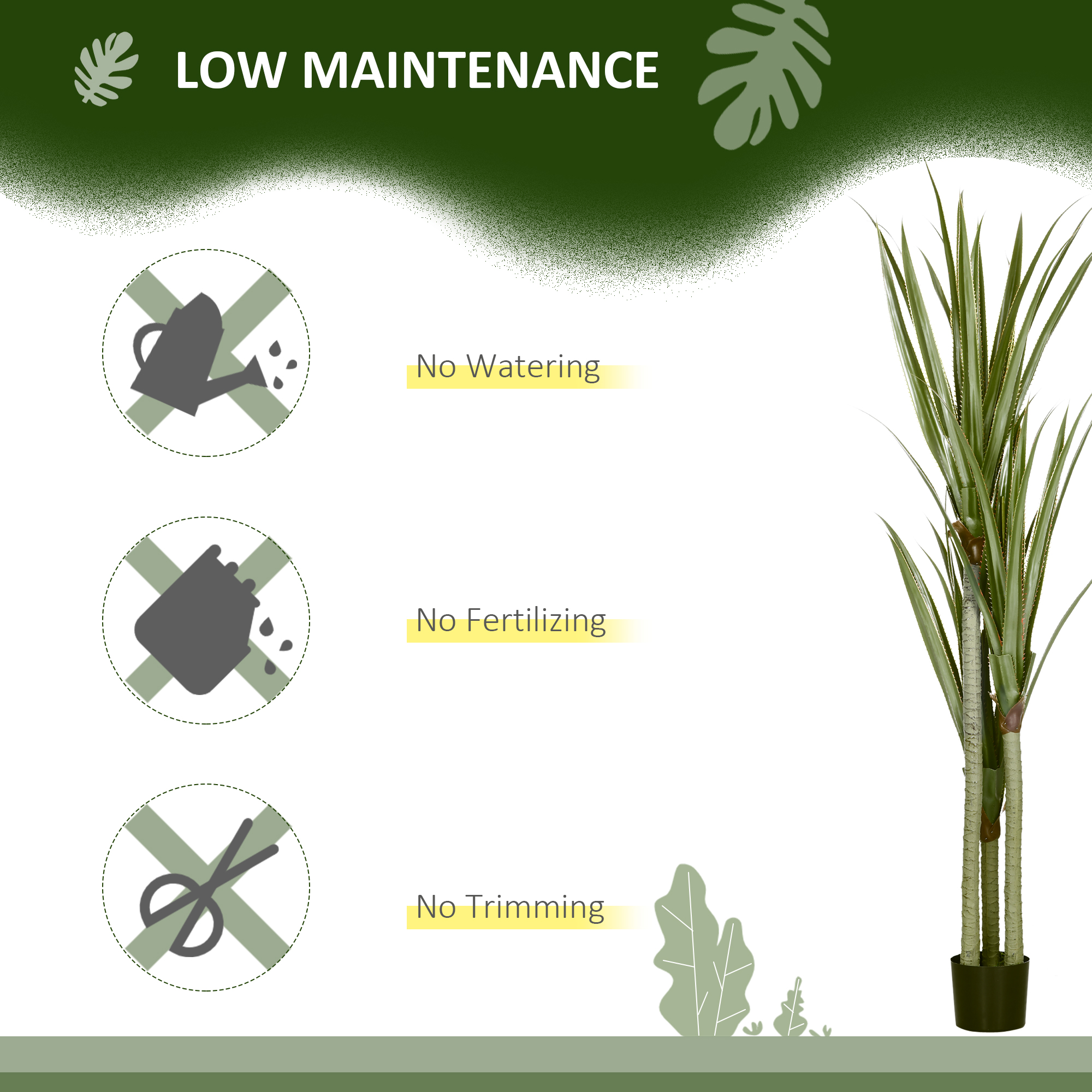 Künstliche Yucca groß 190cm Kunstpflanze, Plastik Künstliche Pflanze im Topf, 17 x 17 x 190 cm Smaragdgrün