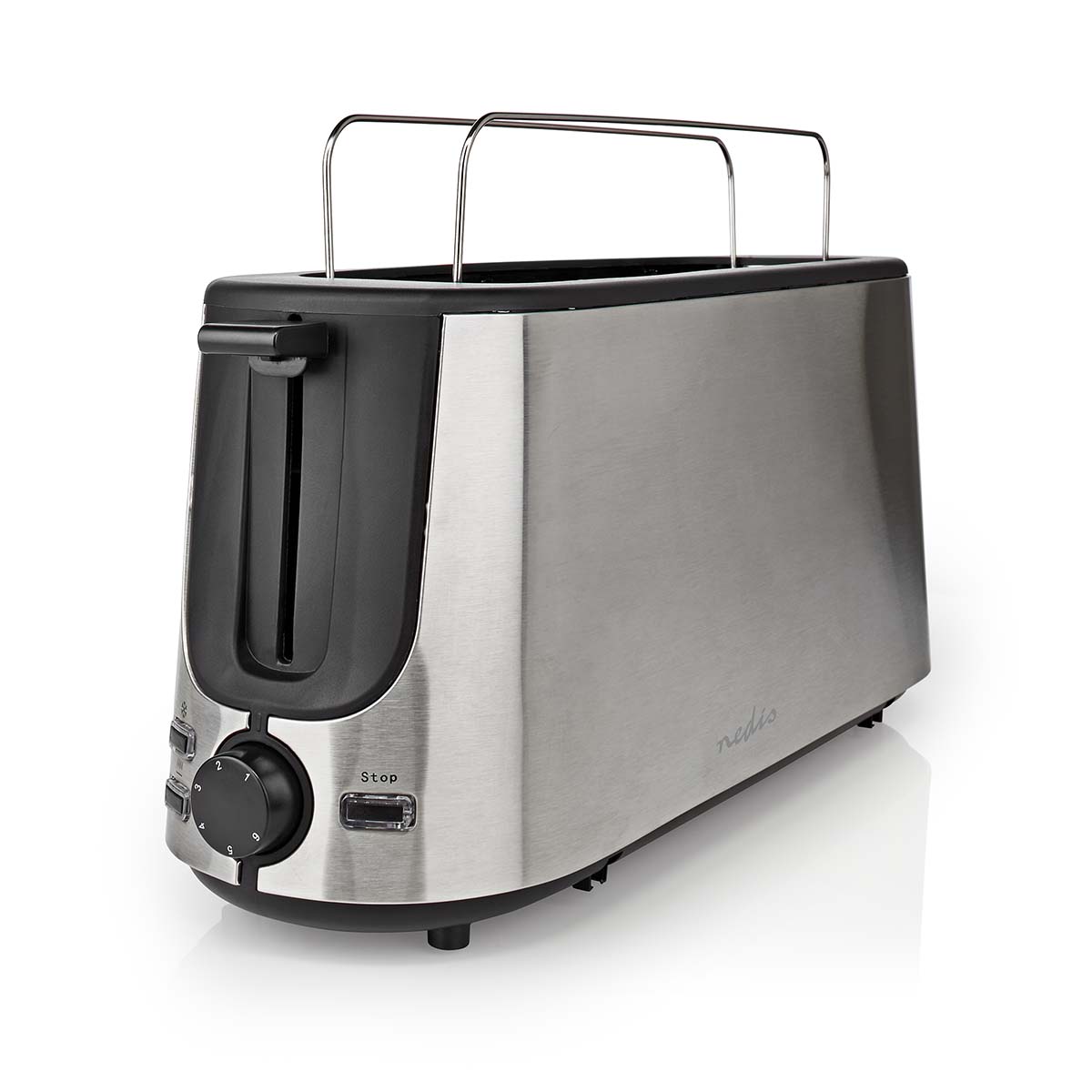 Toaster | Edelstahl Serie | 2 Brotscheiben | 1 Langer Schlitz | Bräunungsstufen: 6 | Auftaufunktion | Brötchenaufsatz | Aluminium