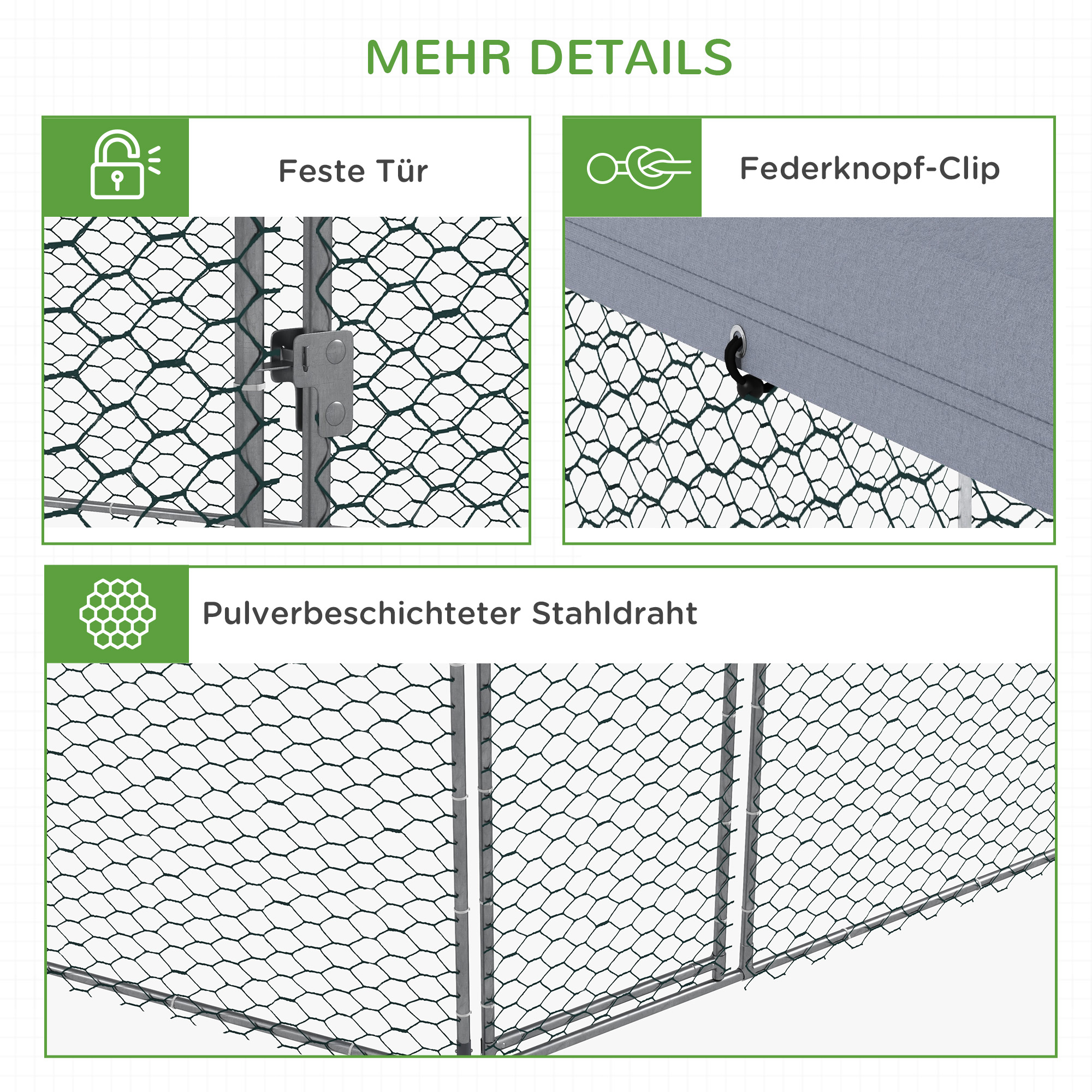 Hühnergehege mit schattenspendendem Dach, verzinktes Stahl, für 10-15 Tiere, Silber