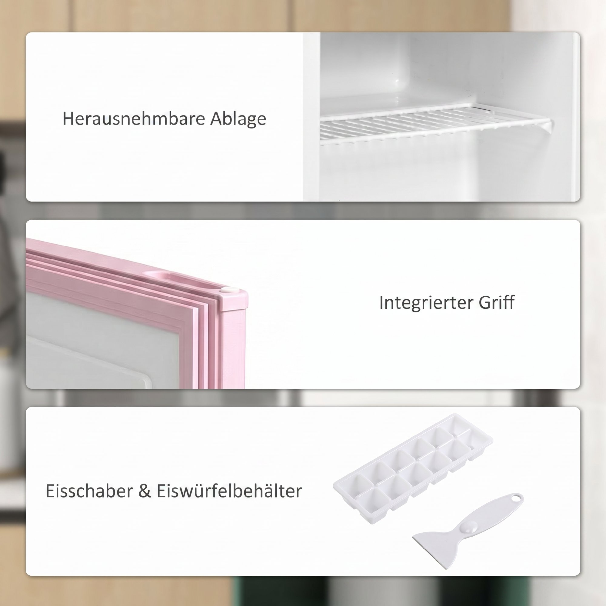 Tischgefrierschrank mit 35 Liter Kapazität, kleiner Gefrierschrank mit umkehrbarer Tür, Rosa