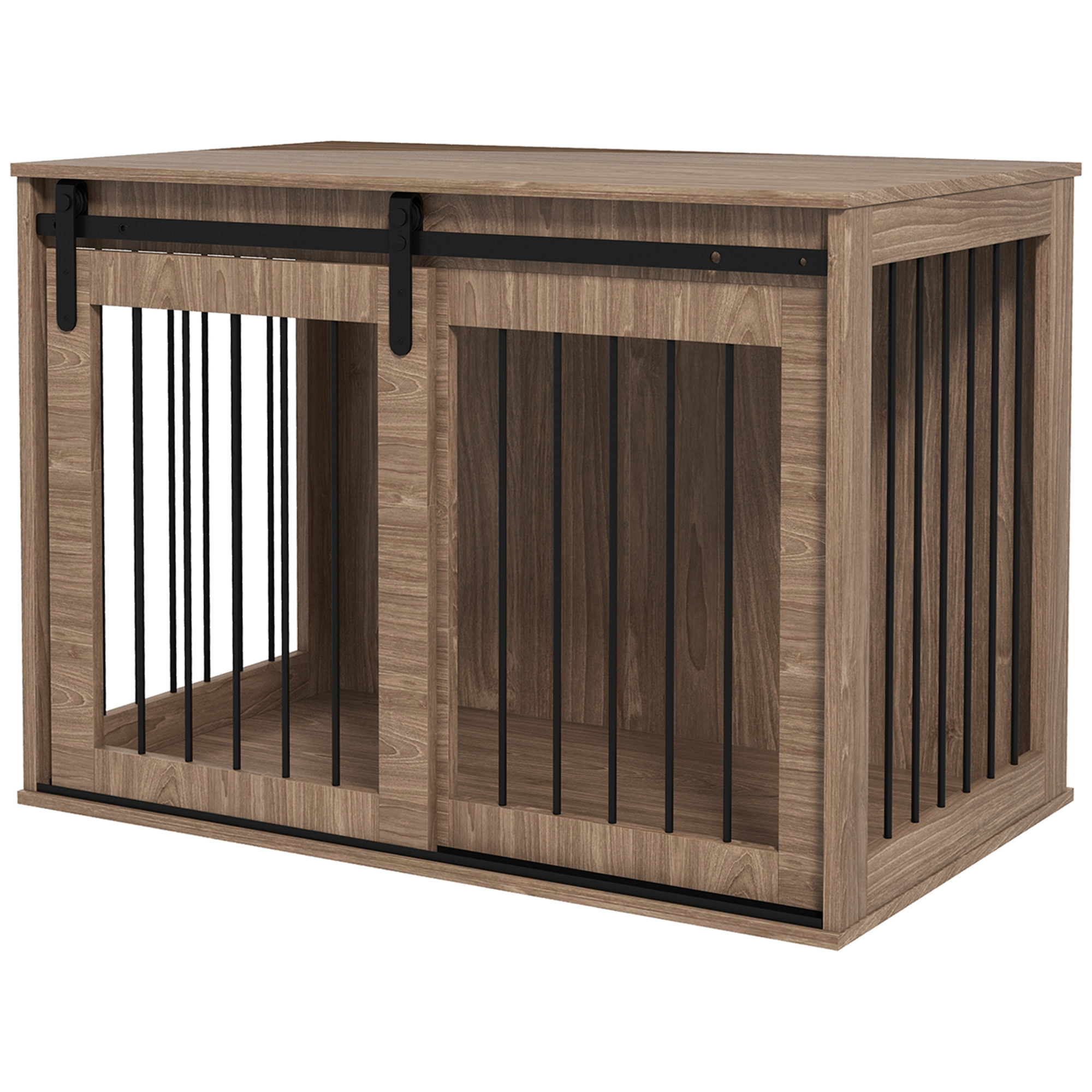 Hundebox Hundekäfig, Verriegelbar, Holzoptik, rustikales Design, 98 cm x 58 cm x 61 cm, Walnuss + Schwarz