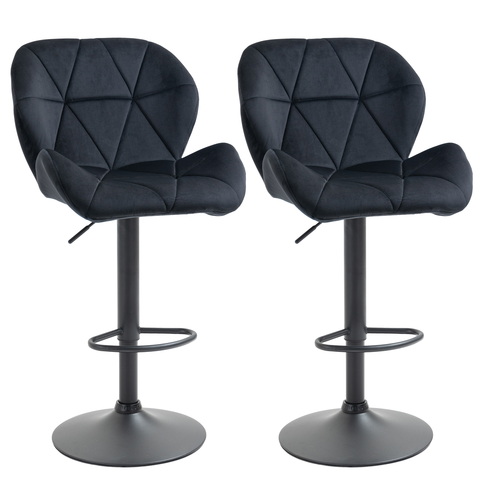 2er-Set Barhocker drehbare Barstühle mit Lehne höhenverstellbarer Bistrohocker Tresenhocker Samt Touch armloser Schaumstoff Schwarz 51,5x 57,5 x 93-114,5 cm