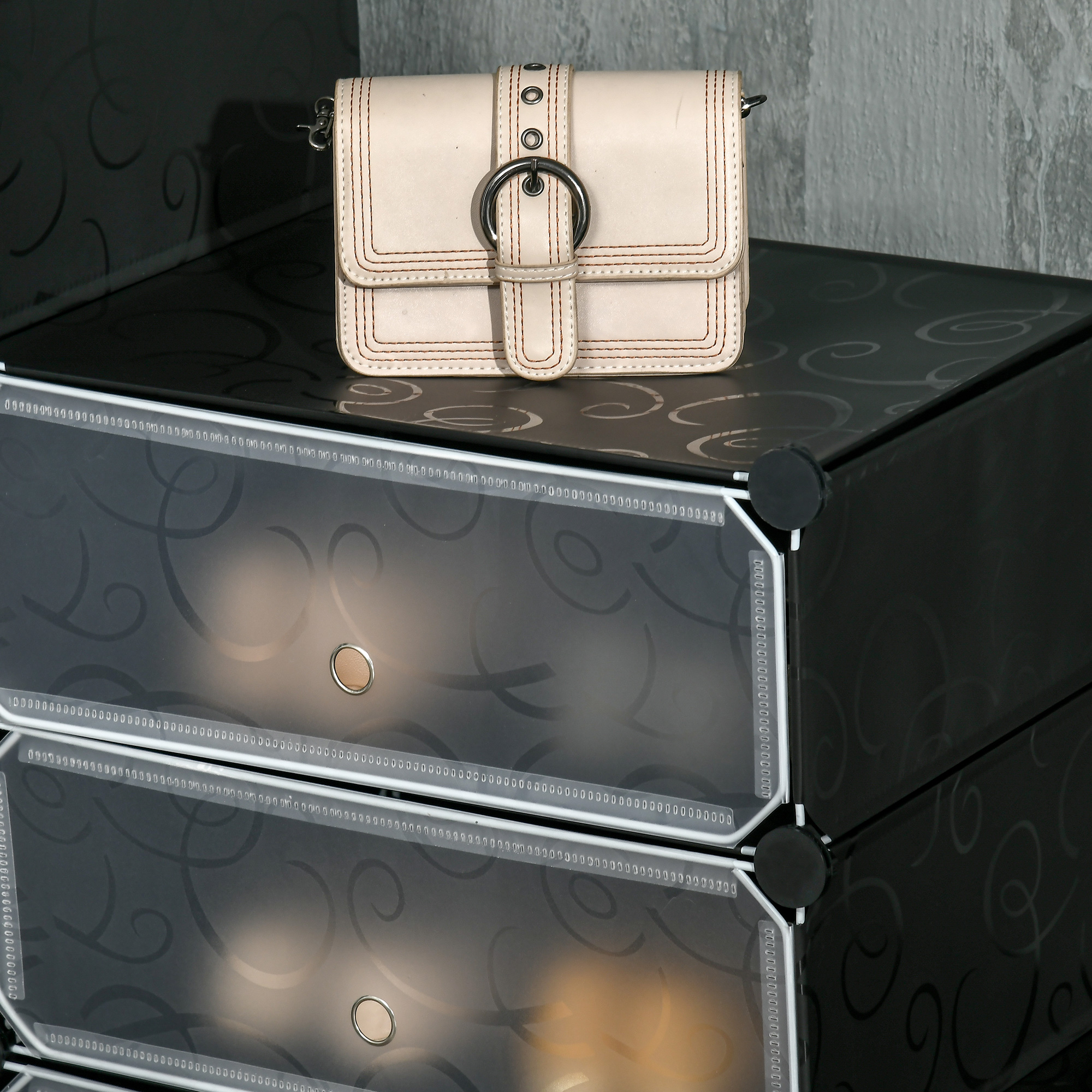 Schuhregal, 12 Aufbewahrungsboxen für 24 Paar Schuhe, Kunststoff, Schwarz+Weiß