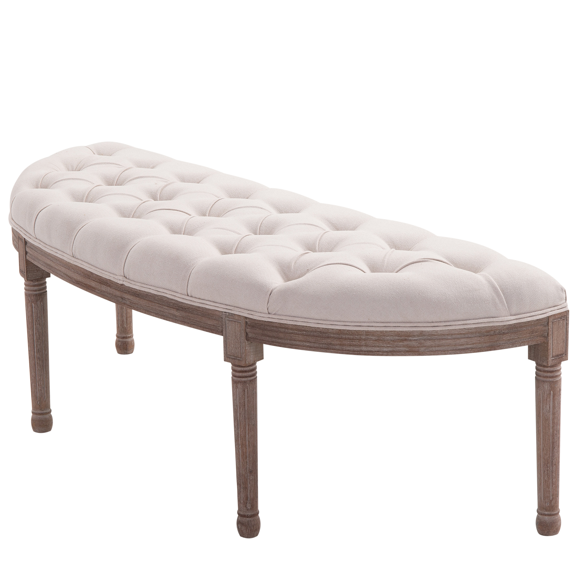 Polsterbank Sitzbank Lounge Sitzhocker Vintage Retro mit Knöpfen Sofa Couch Leinen + Holz beige 140,5 x 51 x 48 cm Polsterbank Sitzbank Lounge Sitzhocker Vintage Retro mit Knöpfen Sofa Couch Leinen + Holz beige 140,5 x 51 x 48 cm