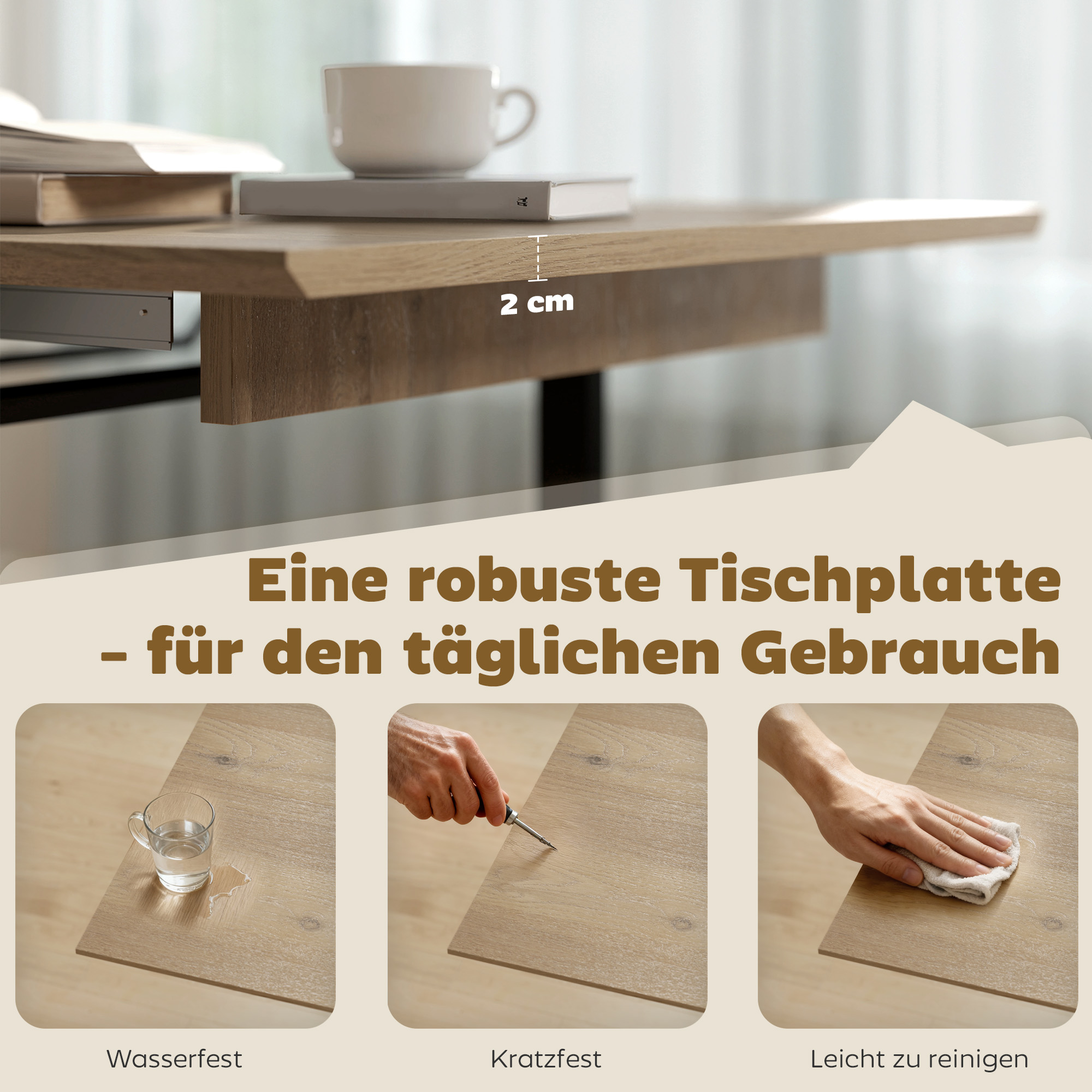 ausziehbarer Esstisch für 6-8 Personen, 140-180 cm, rechteckiger Küchentisch mit Stahlbasis, Naturholz+Schwarz