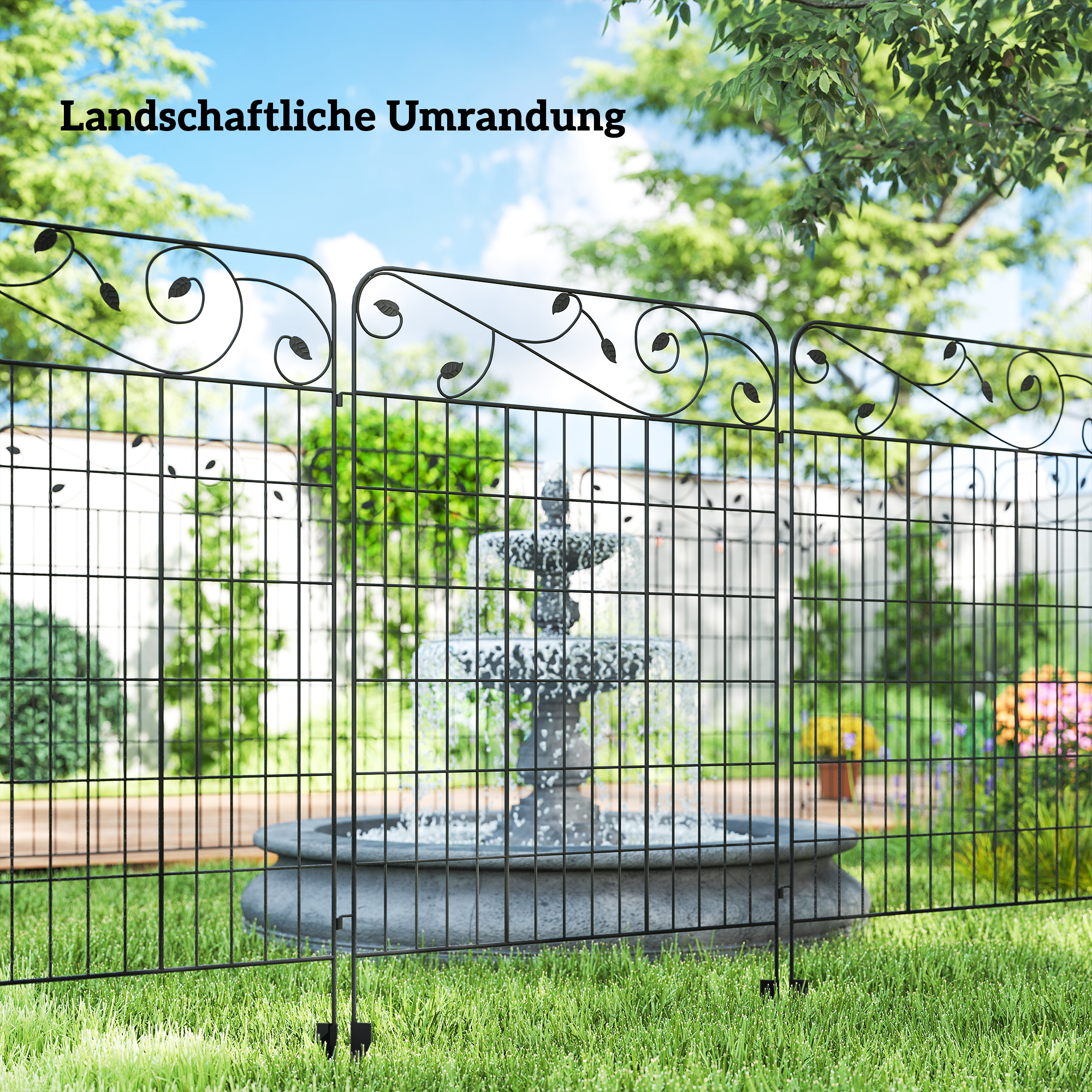 Gartenzaun Gitterzaun Zaun, Vintage-Design, wetterbeständig, 3,52 x 1,1m, Schwarz