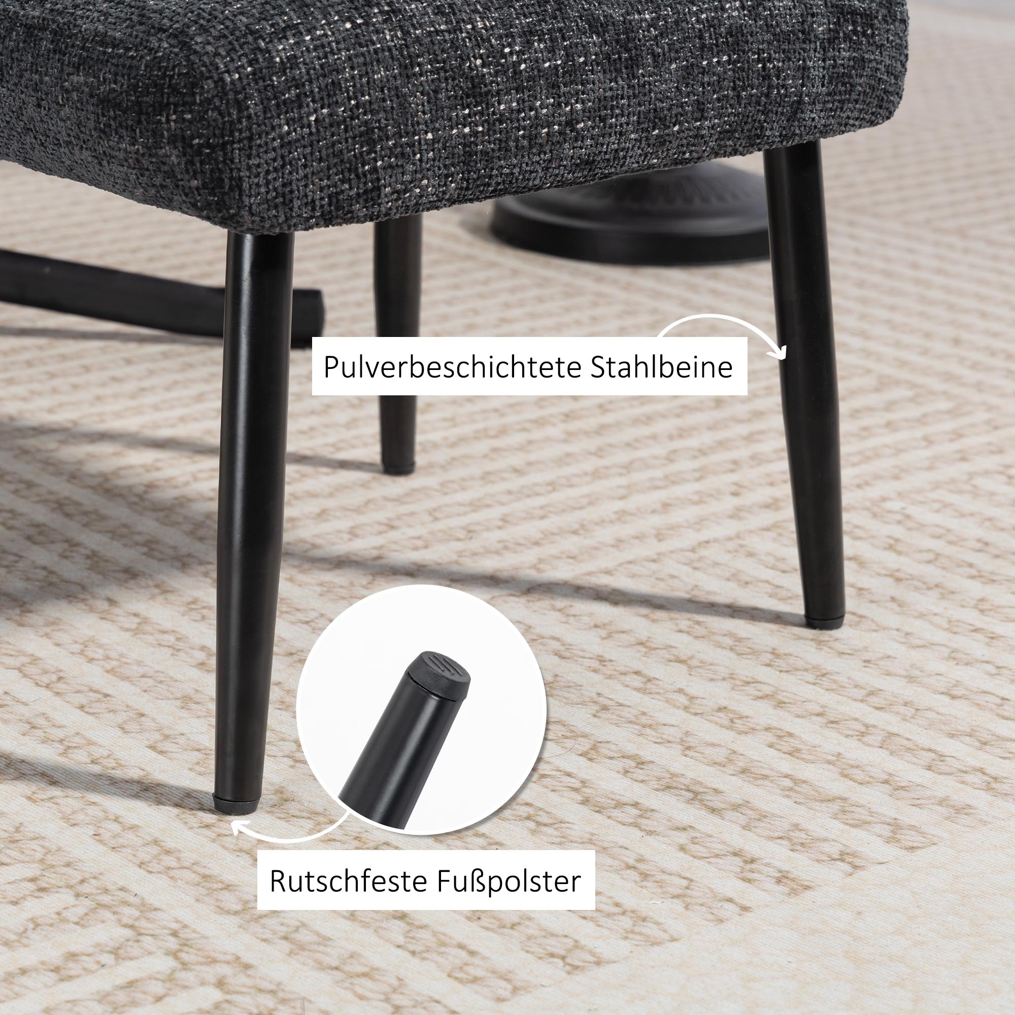 Sitzhocker Hocker mit weichem Sitzkissen Stahlbeinen Fußhocker mit Chenille-Stoff, 45 x 41 x 38 cm, Dunkelgrau