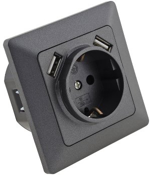 MILOS Schutzkontakt-Steckdose, Anthrazit / 250V~/ 16A, UP, 2x USB Buchse je 5V/1A