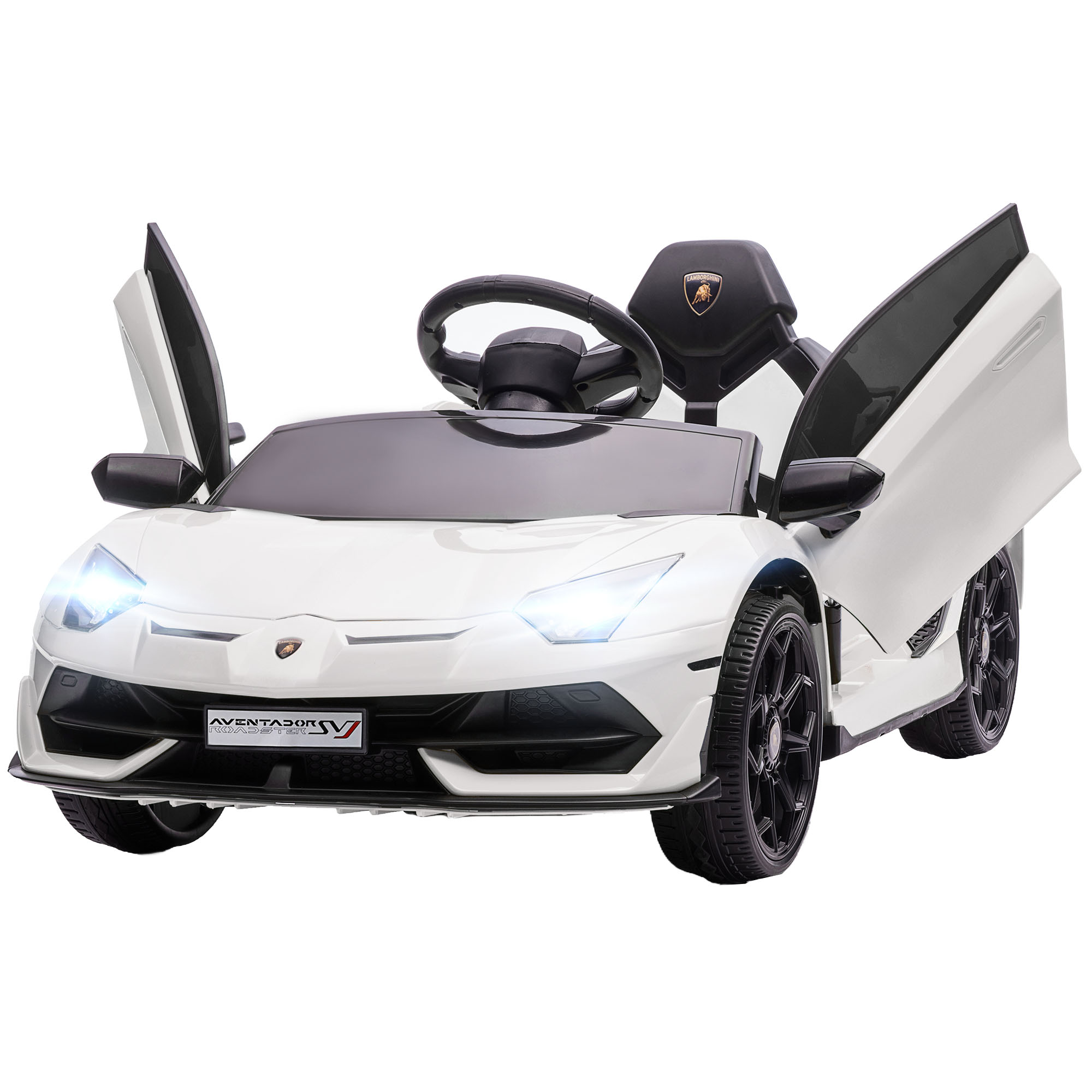 Elektro-Kinderauto, lizenzierter Lamborghini Aventador, Flügeltüren, Musik, Hupe, für 3-5 Jahre, Weiß Elektro-Kinderauto, lizenzierter Lamborghini Aventador, Flügeltüren, Musik, Hupe, für 3-5 Jahre, Weiß