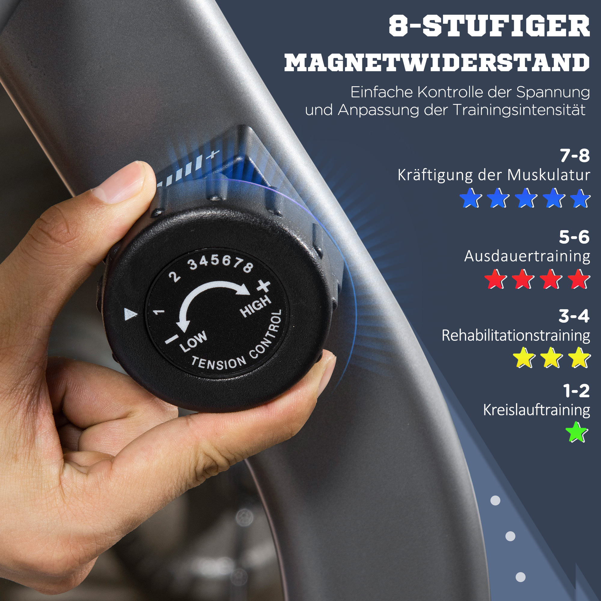 Radtrainer mit 8-stufigem Widerstand 122-137 x 62 x 103cm Stahl Grau+Schwarz+Silber