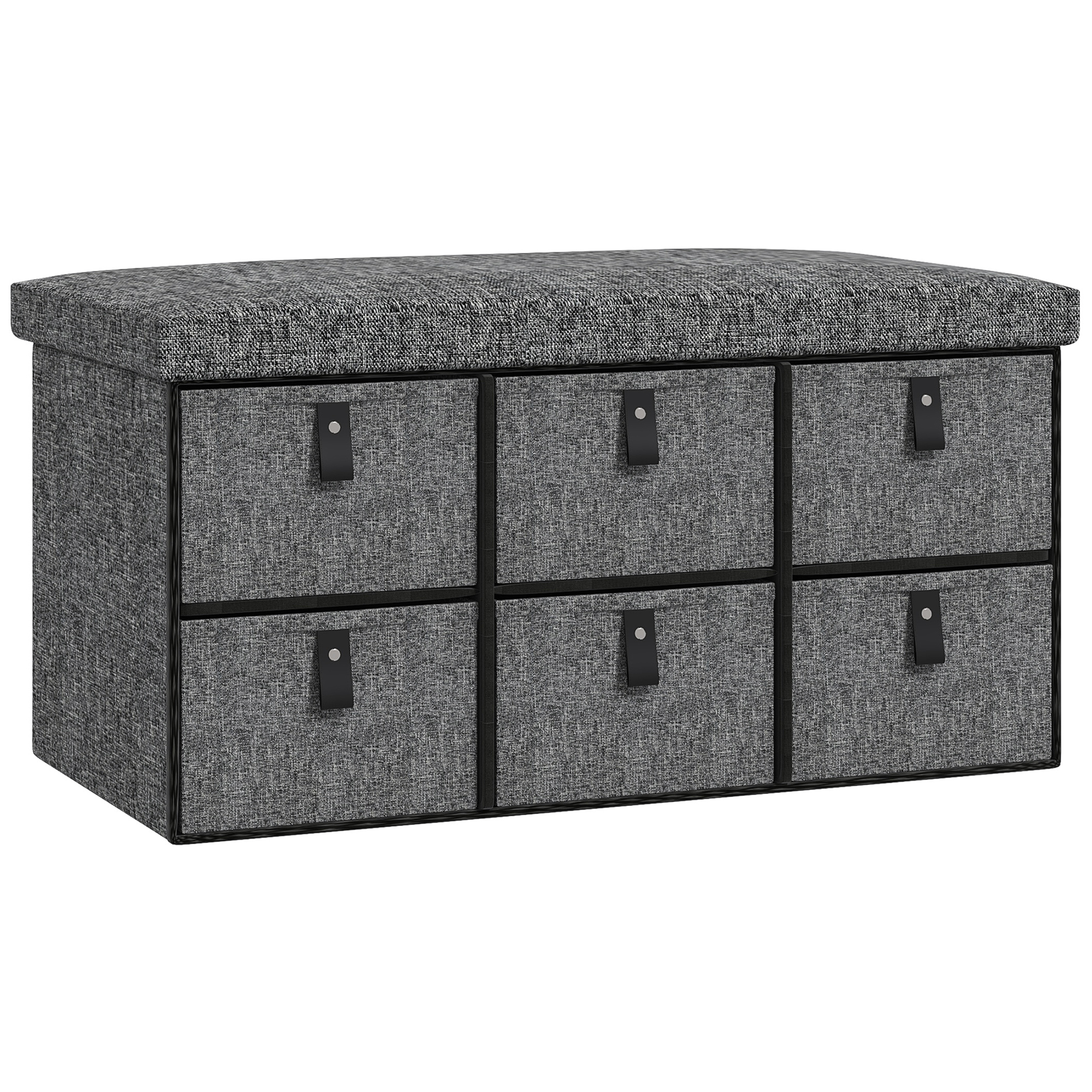 Gepolsterte Schuhbank, 6 Schuhfächer, MDF-Rahmen, Leinenoptik, Grau Gepolsterte Schuhbank, 6 Schuhfächer, MDF-Rahmen, Leinenoptik, Grau