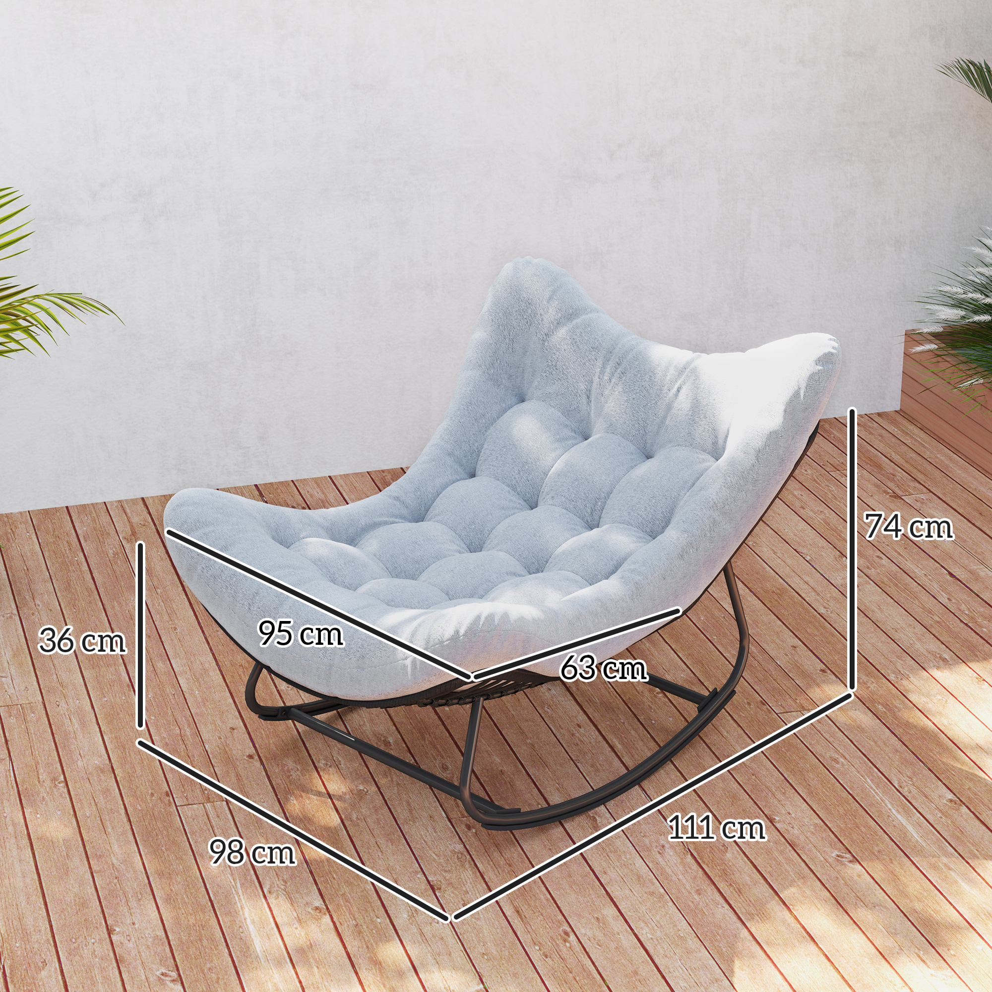 Rattan Schaukelstuhl Gartenbank mit Stahlrahmen Kissen 98 x 111 x 74 cm Grau