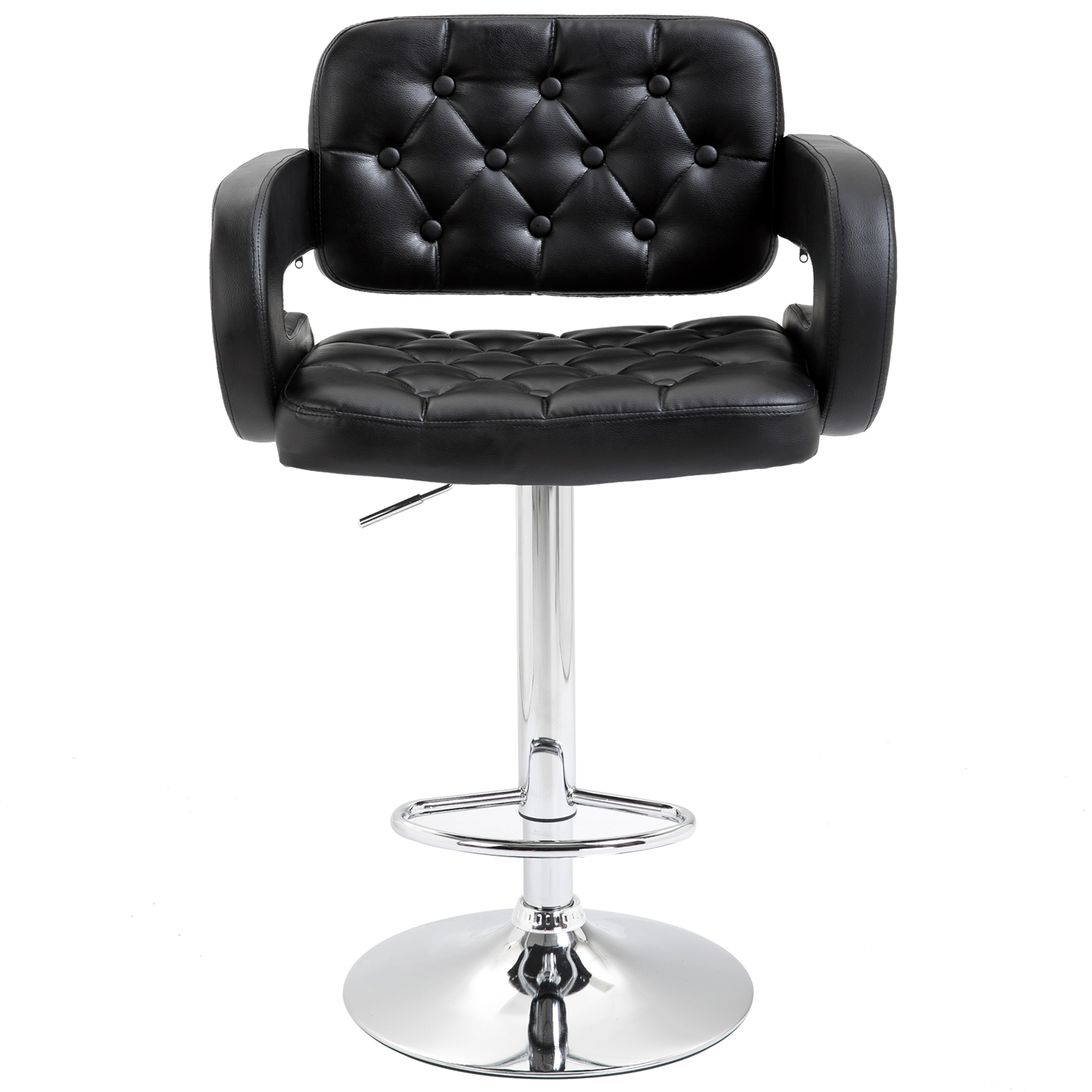 Barhocker, Höhenverstellbar 360° Drehbar Barstuhl mit Metallgestell, Lehne, Fußstütze, 61x50x93-113 cm, Schwarz