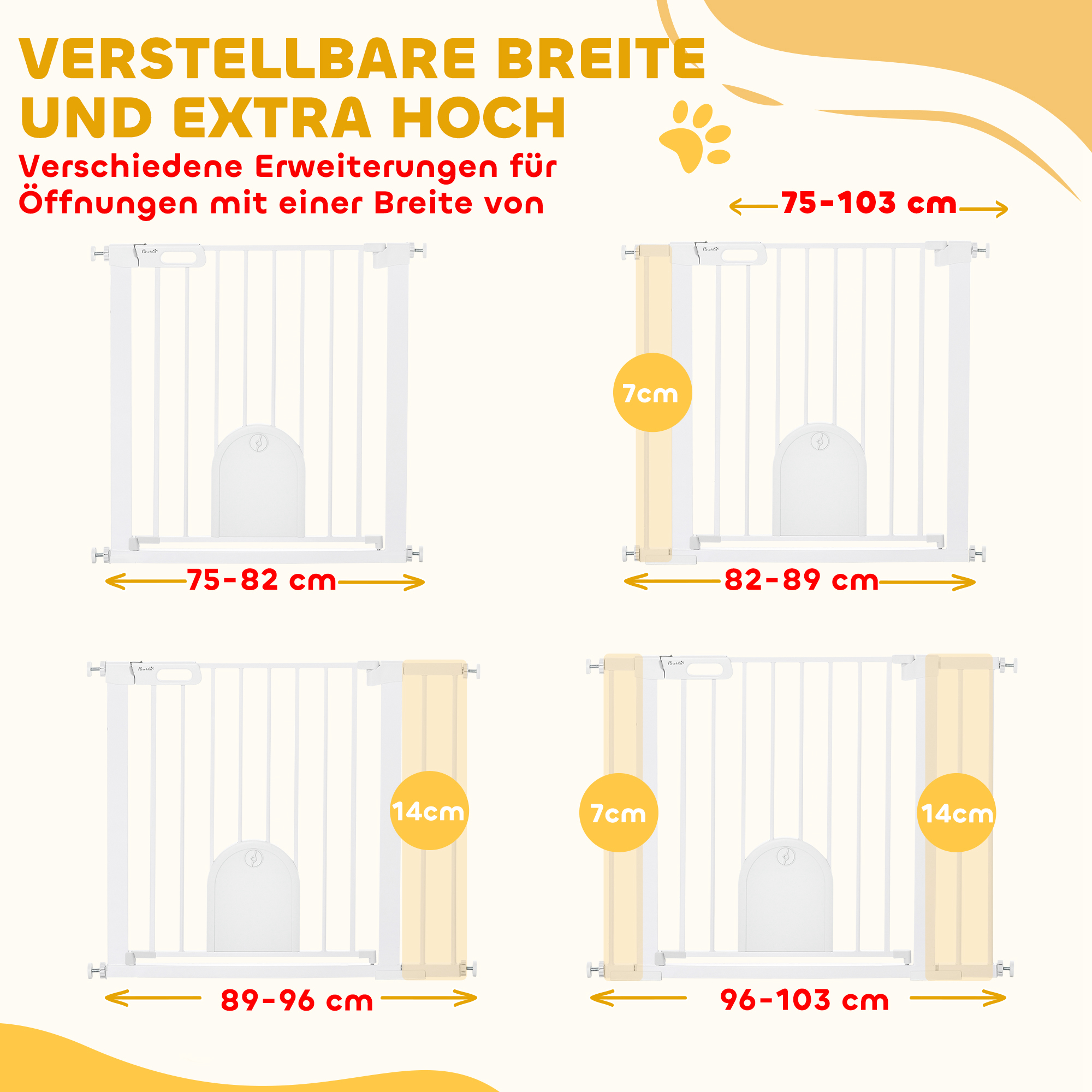 Absperrgitter für Haustiere, verstellbar, mit kleiner Tür, Stahl, Kunststoff, Weiß
