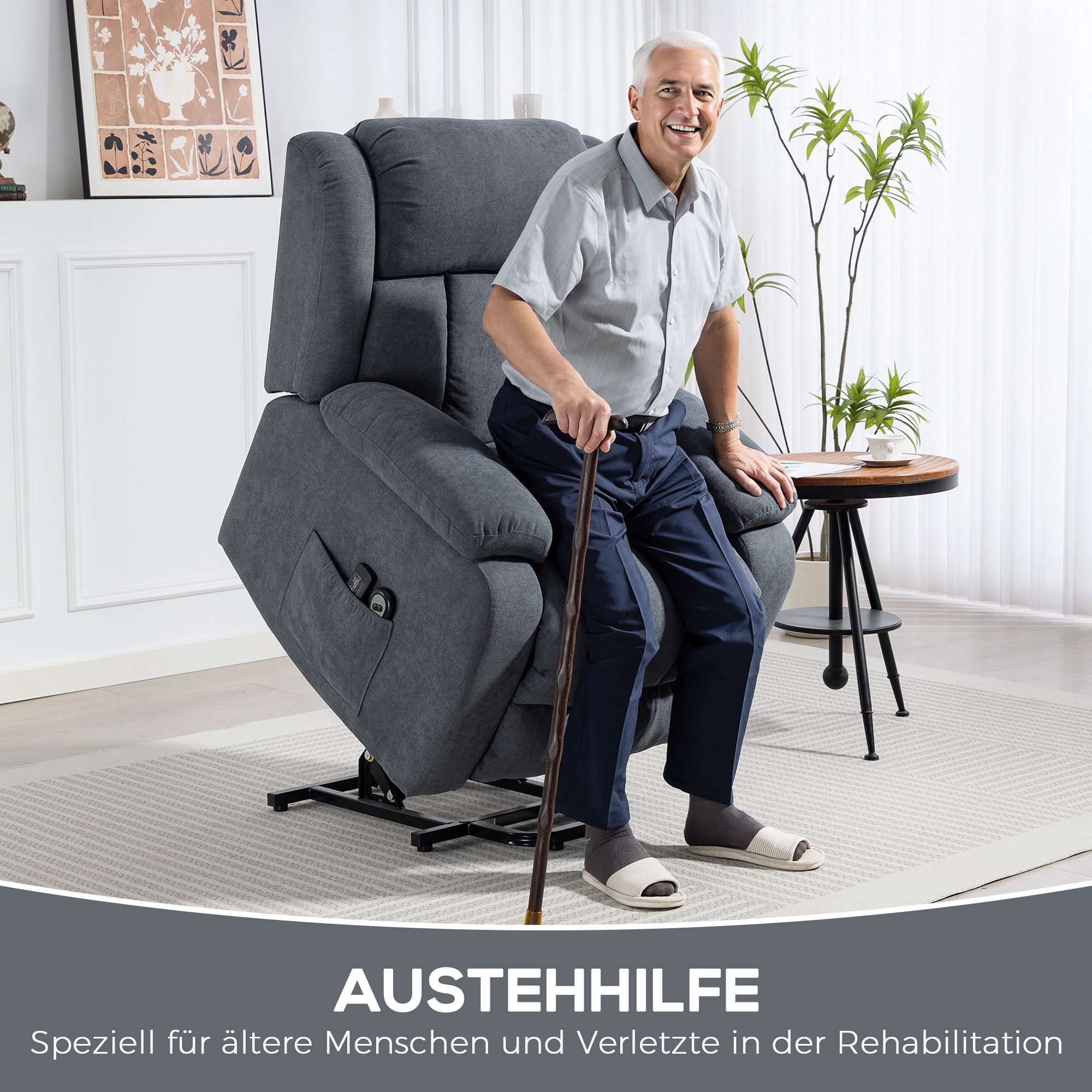 Fernsehsessel mit Aufstehhilfe Relaxsessel mit Liegefunktion, Massagefunktion, 93x91x103 cm,dunkelgrau