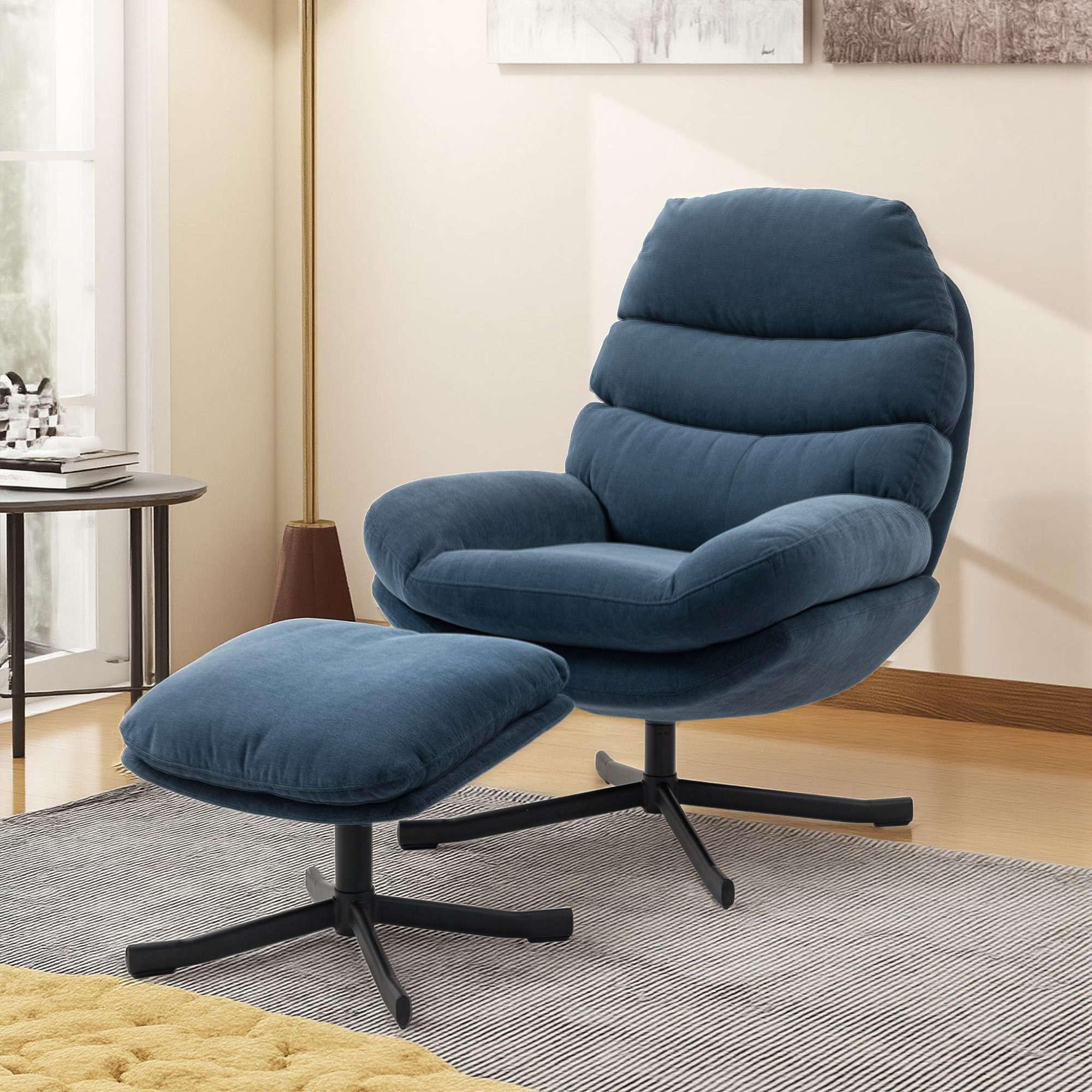 Relaxsessel mit Hocker Sessel Loungesessel mit Chenille-Stoff, Modern Fernsehsessel, 78 x 93 x 100 cm, Blau
