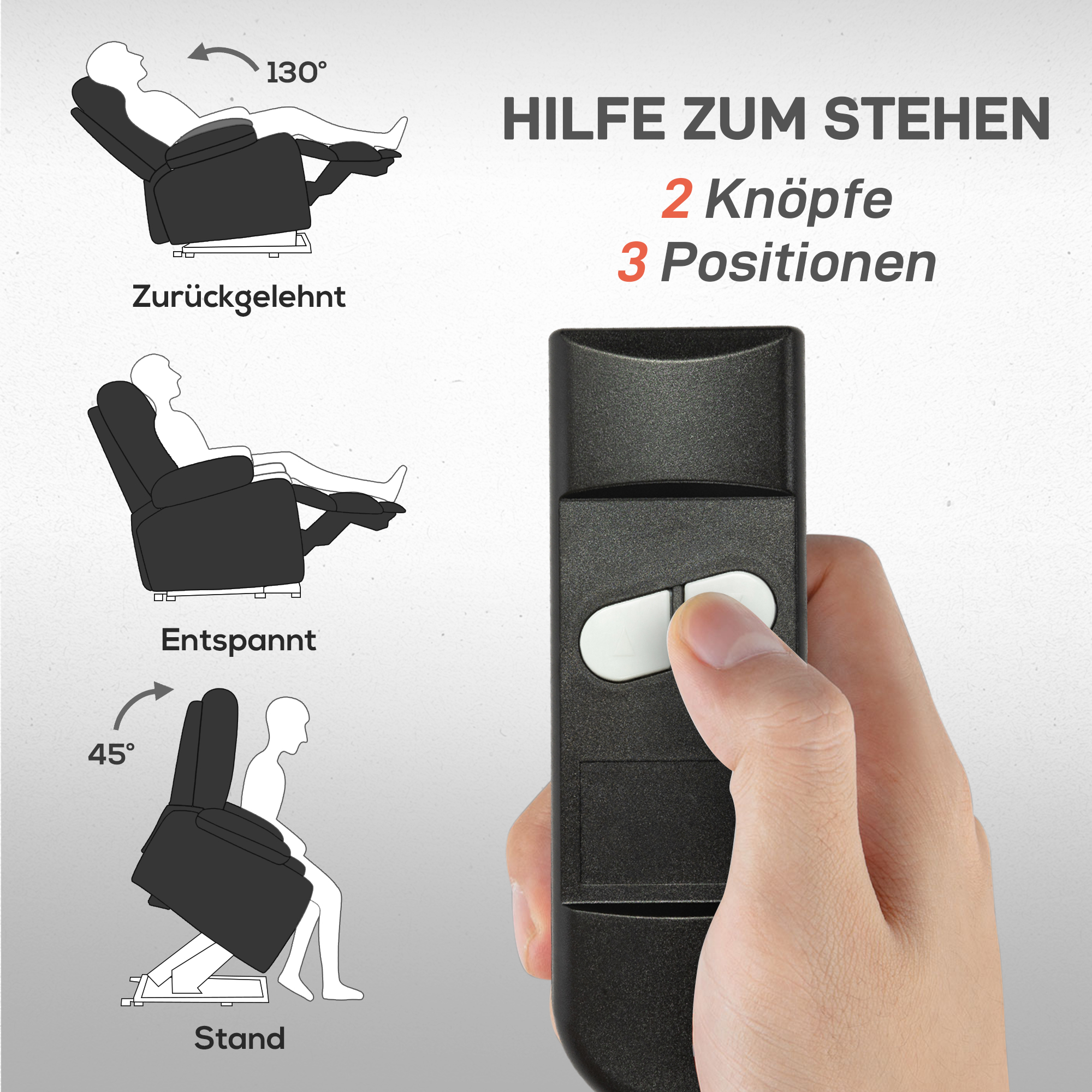 Fernsehsessel mit Aufstehhilfe Elektrisch Relaxsessel mit Liegefunktion, TV-Sessel mit Becherhalter, Seitentasche und Fernbedienung, Kunstleder, Schwarz