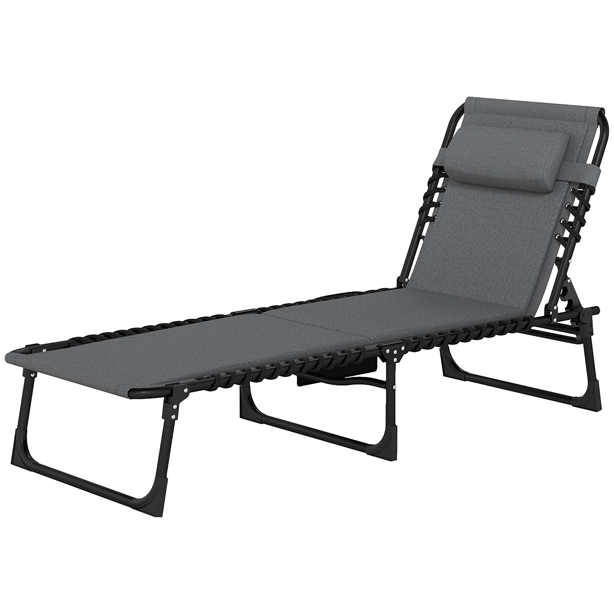 Liegestuhl, Sonnenliege mit Polsterung und Seitentasche, Gartenliege, Pool-Liege, Polsterliege, Grau