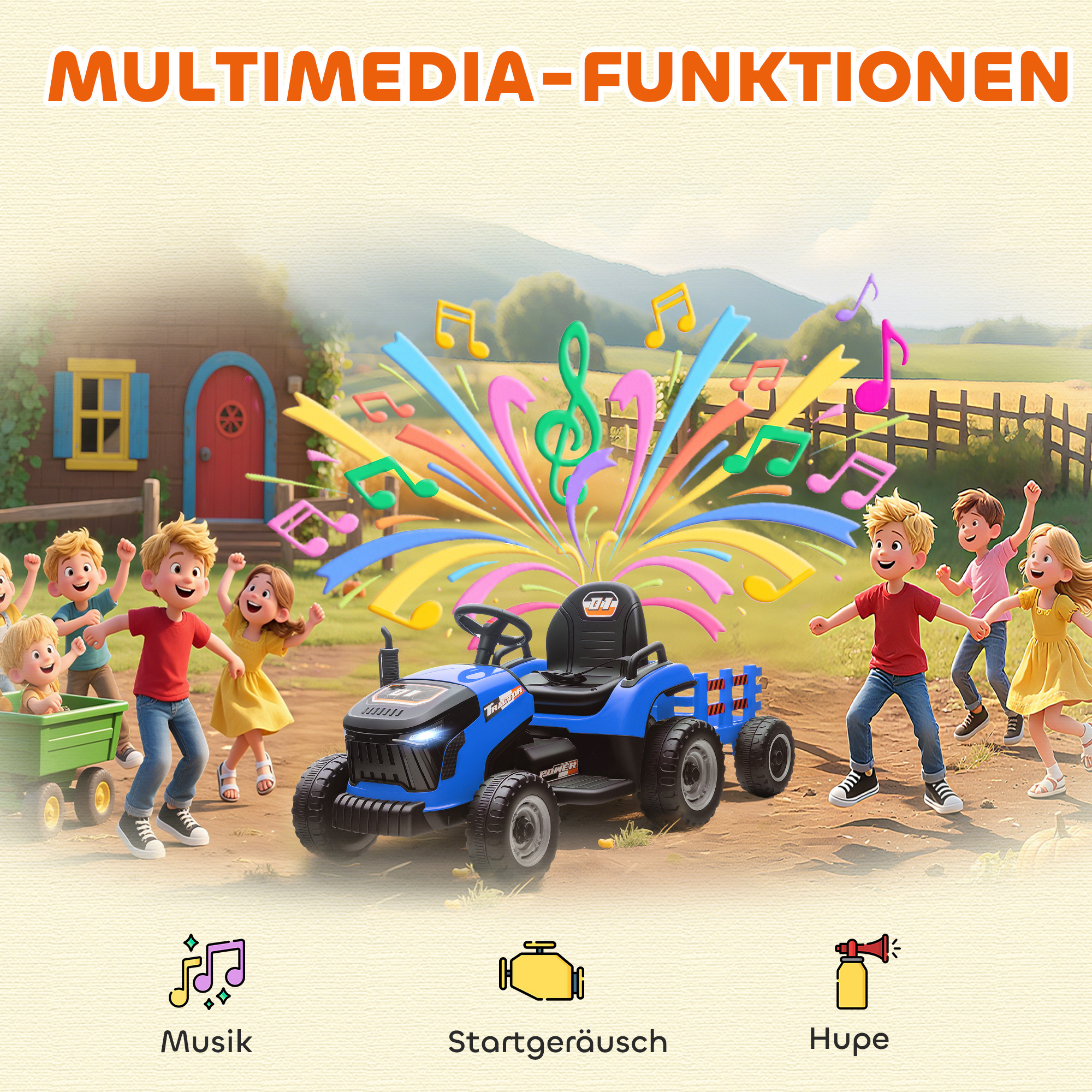 Kindertraktor, mit Fernbedienung, blau