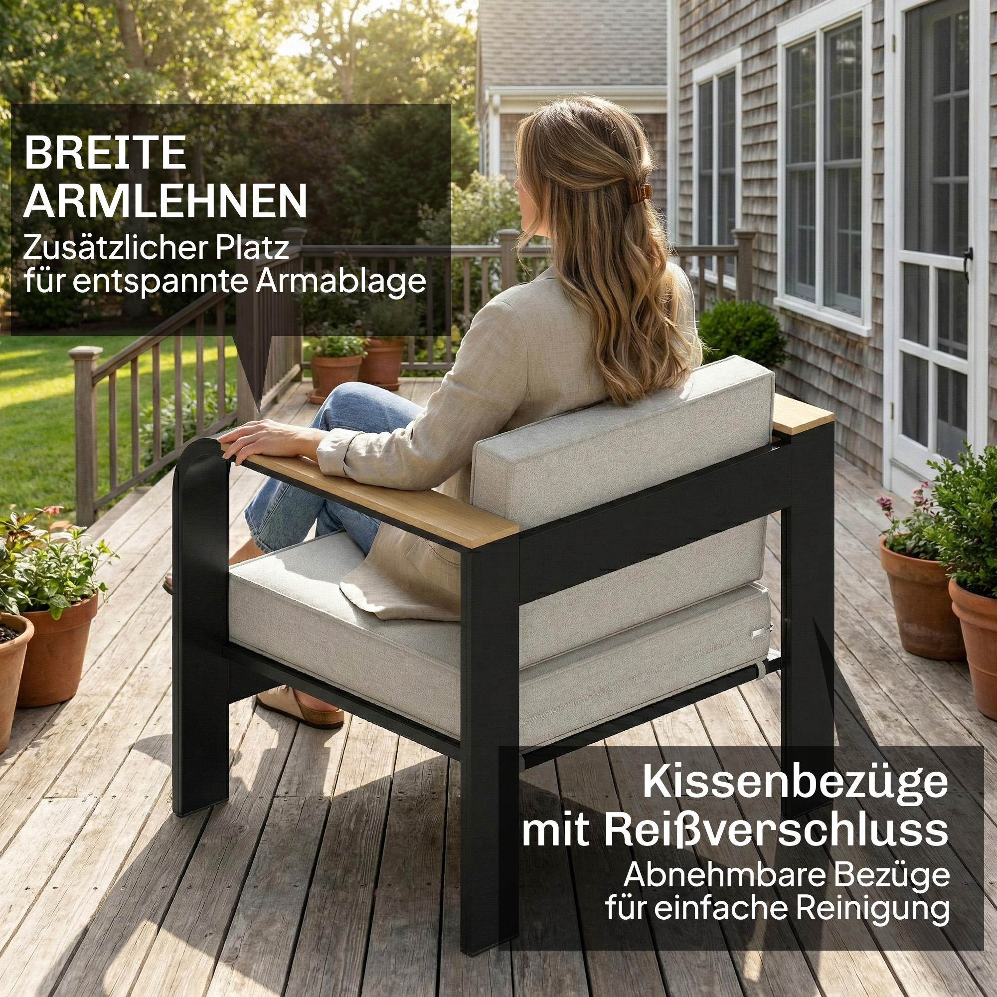 Gartenmöbel Set Aluminium Sitzgruppe für 4 Personen Wasserabweisend extra tiefe mit 2er Sofa 2 Sessel Beistelltisch