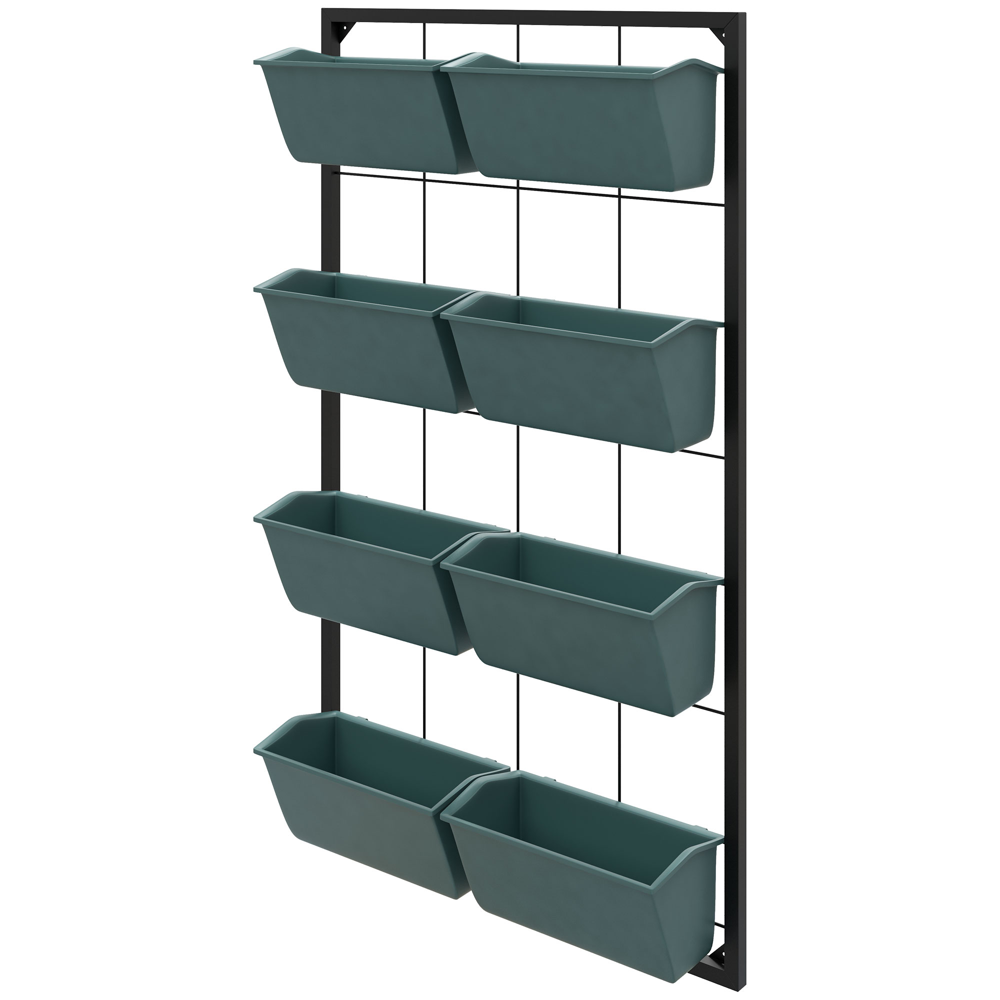 Pflanzentreppe Blumentreppe  8 Pflanzkästen, stapelbar, wetterbeständig, 52,5 x 14 x 90 cm, Grau + Schwarz