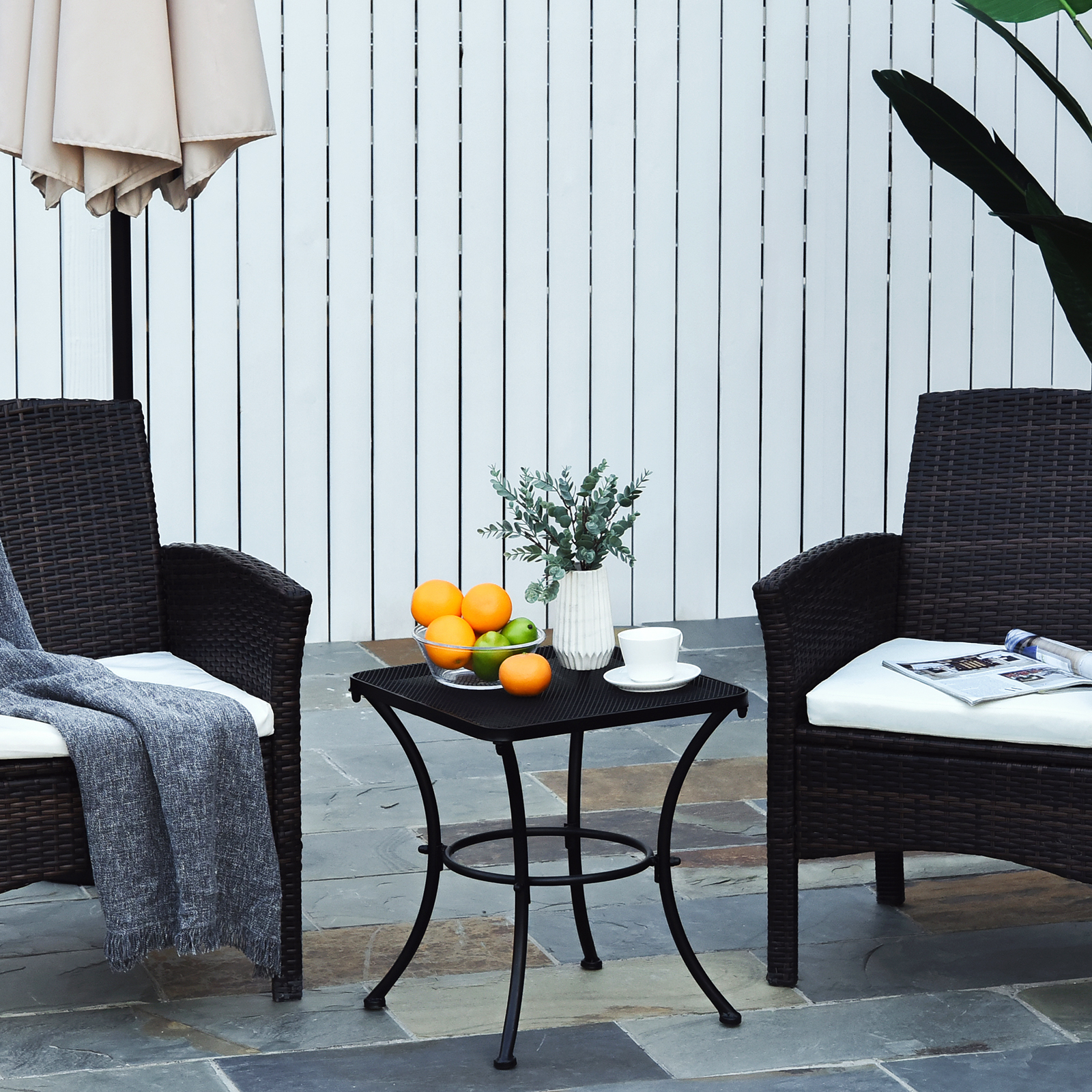 Garten Couchtisch, Beistelltisch, Gartentisch, Kaffeetisch, Metall, Schwarz, Terrasse, 45 x 45 x 50 cm