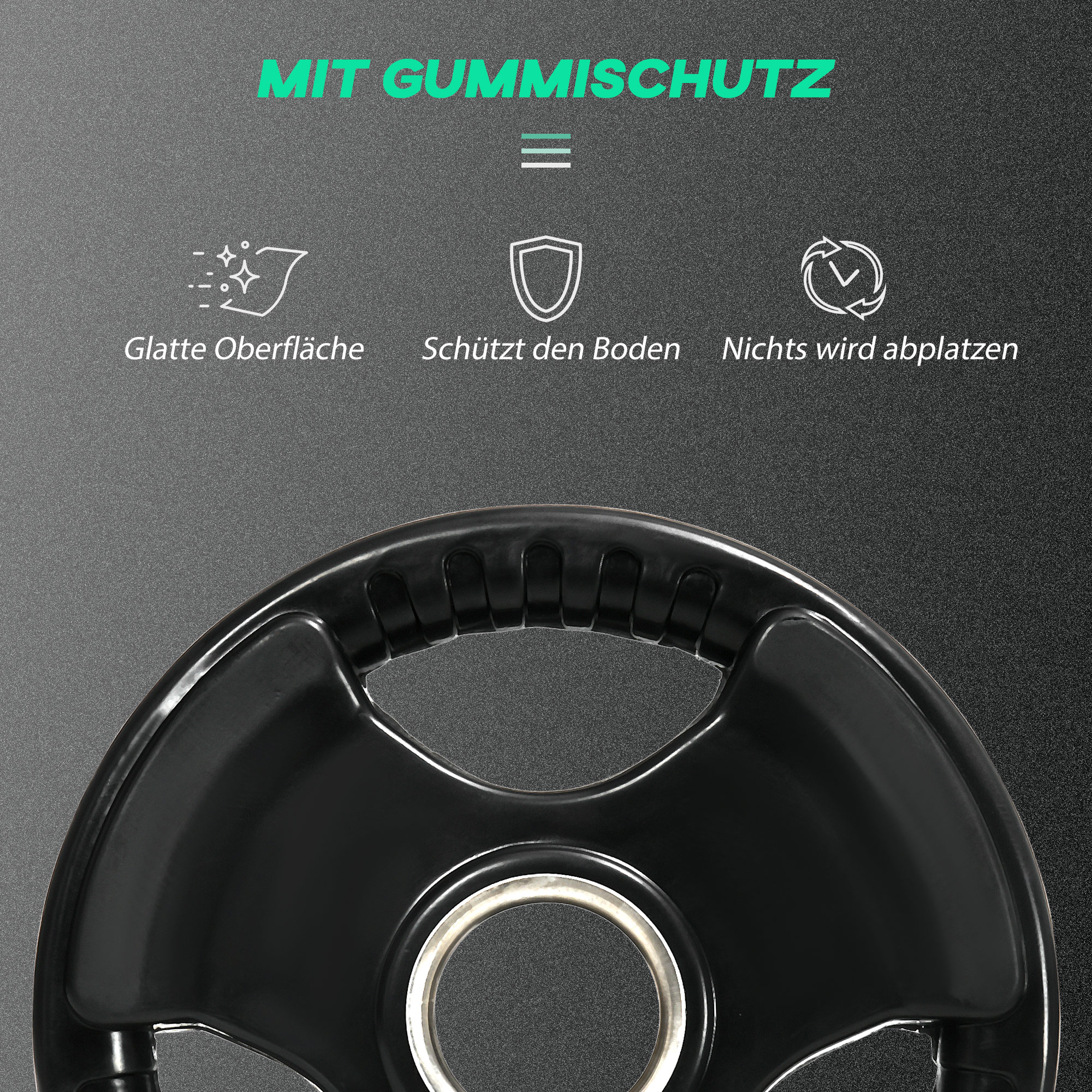 Hantelscheibe, 2er-Set, 5 kg pro Scheibe, drei Griffe, bodenschonender Gummimantel, Metall