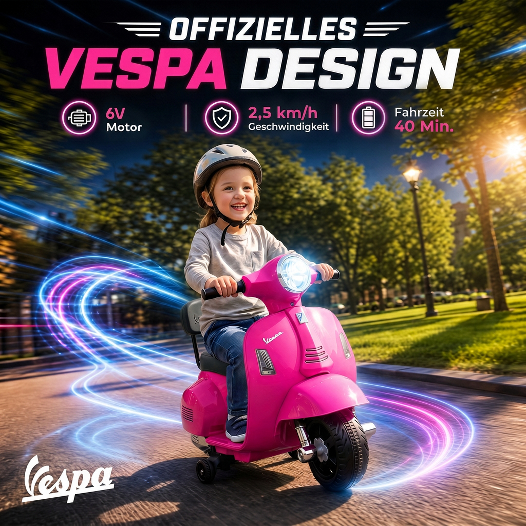 Elektro Motorrad Kinder Mini Vespa GTS 6V Elektromotorrad mit Lithium-Akku Ergonomischer Sitz Rückenlehne 1,5-3 Jahren