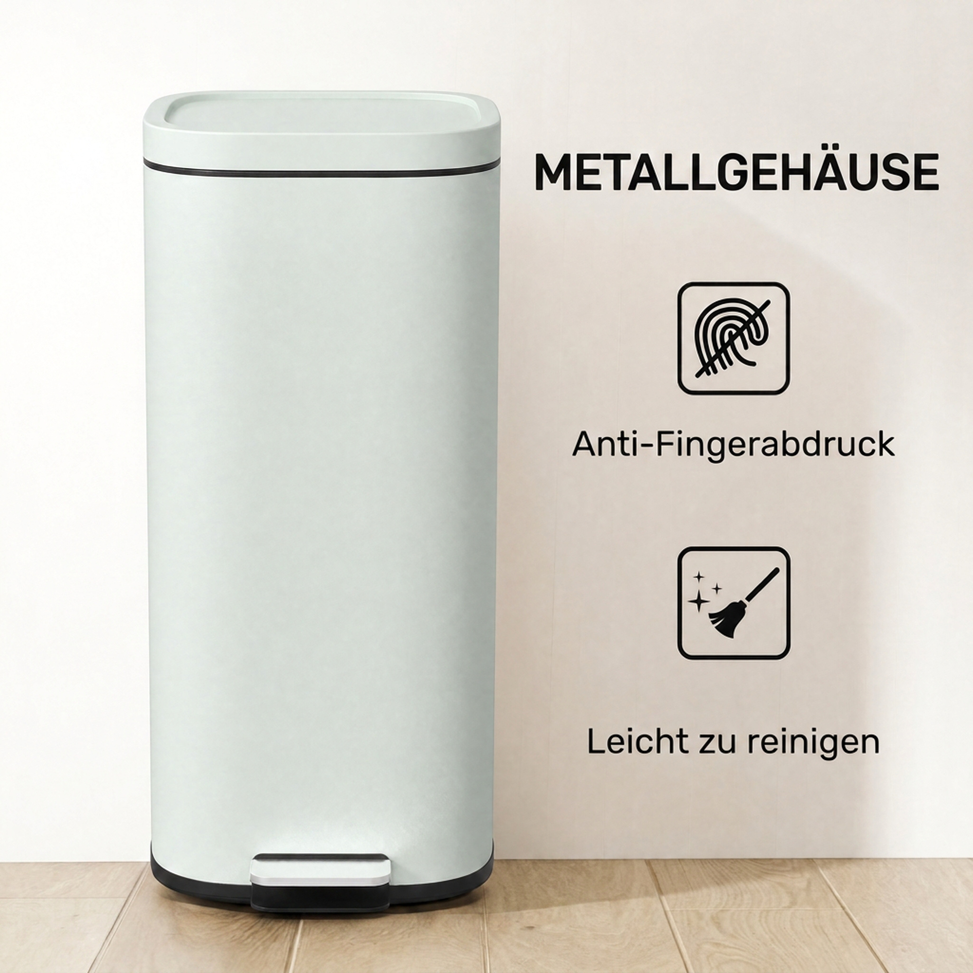 30L Küchenmülleimer Pedaleimer mit Deckel, Soft-Close- und Offenhalte-Funktion für Küche, Zuhause