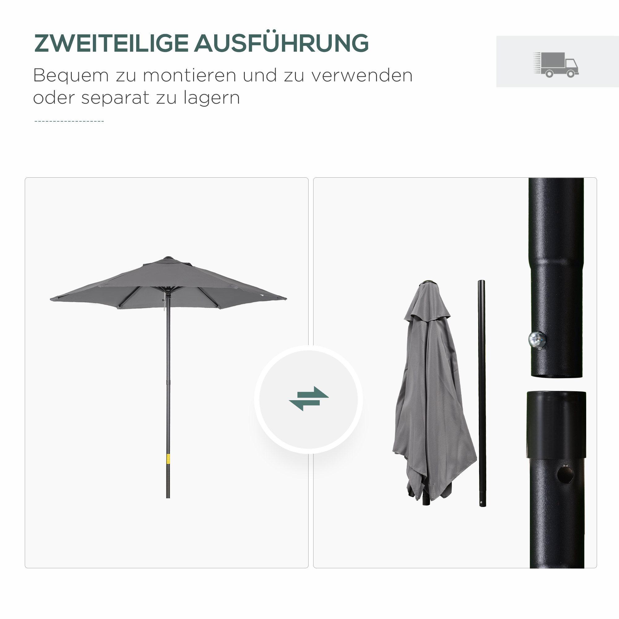 Sonnenschirm Ø196 cm, sechseckig Balkonschirm für Strand Balkon Garten, Dunkelgrau