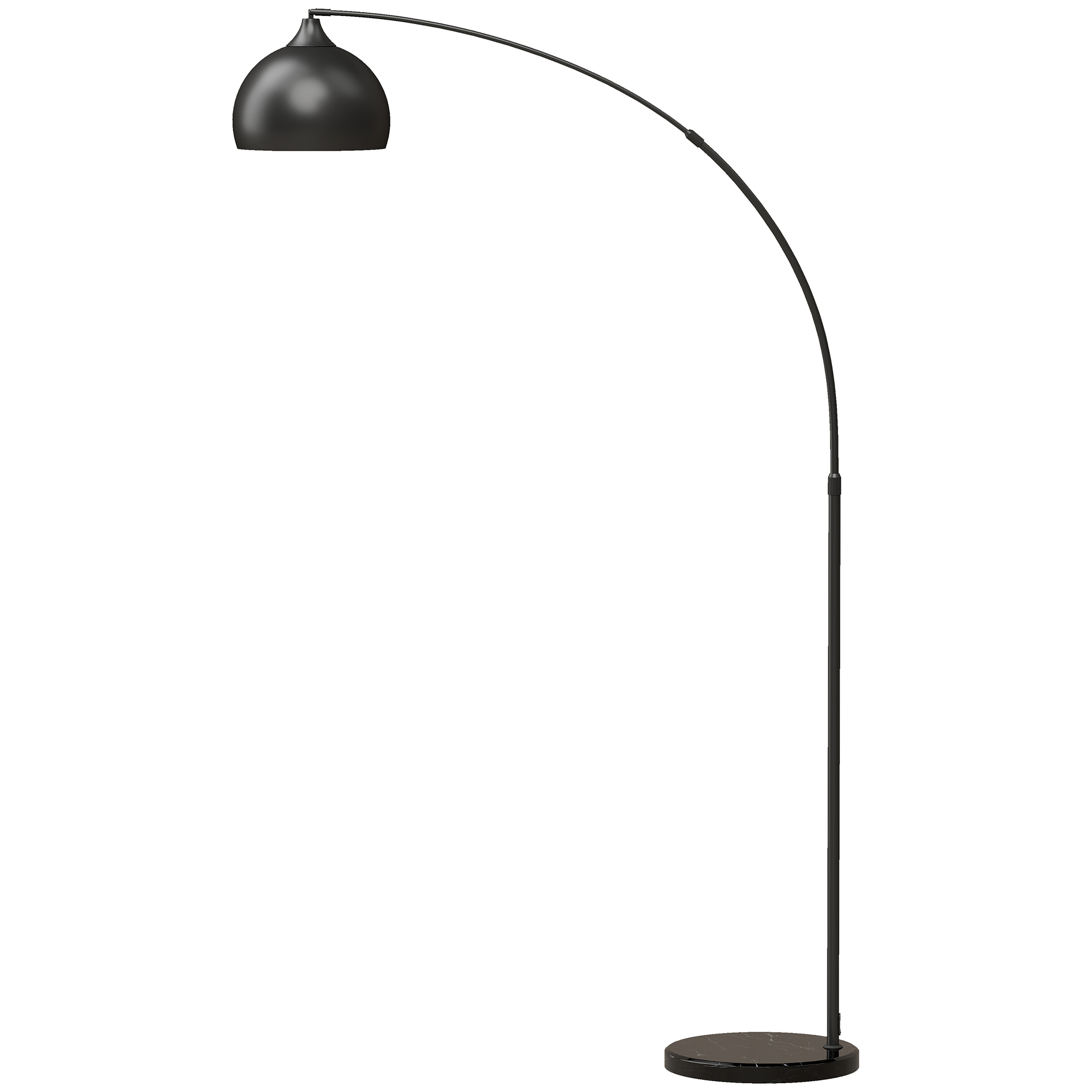Bogenleuchte, Stehlampe, höhenverstellbar, Fußschalter, Sockel in Marmoroptik, 170-180cm, Schwarz