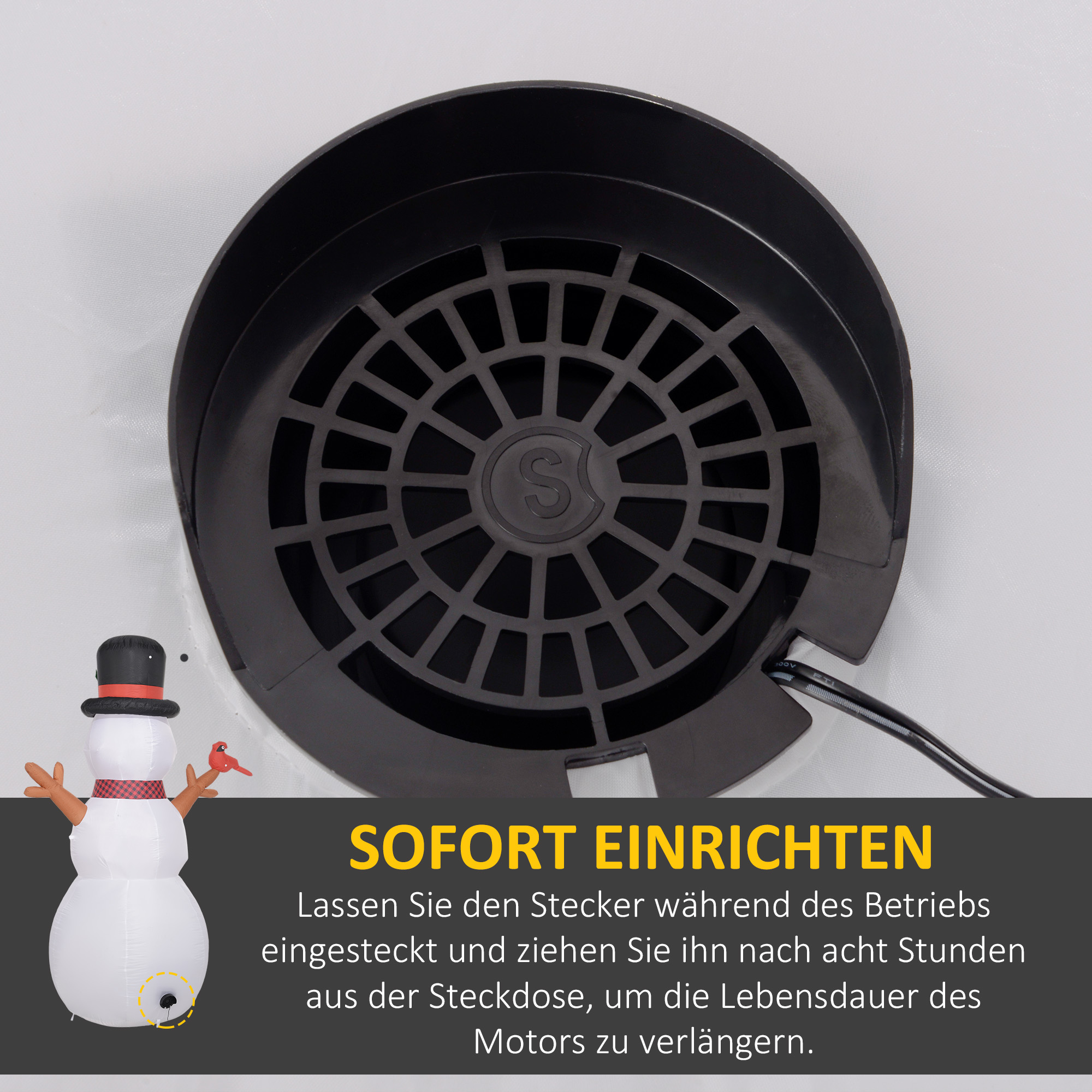 großer Schneemann, 2,40 m, Weihnachtsdeko, mit LEDs, selbstaufblasend, Polyester