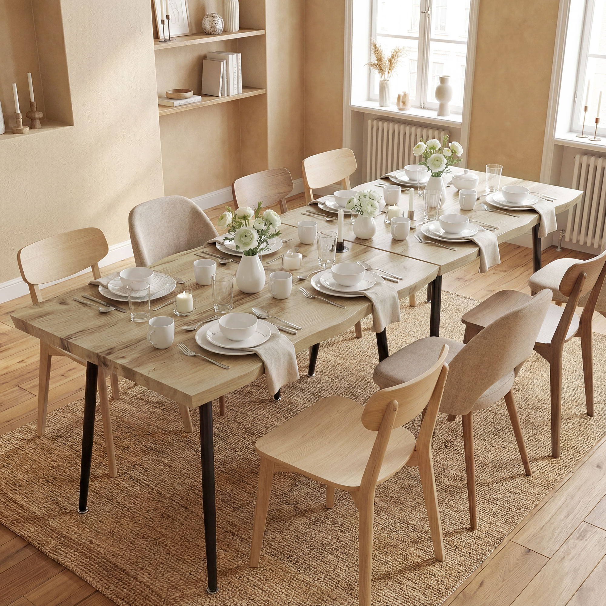 Esstisch für 4 Personen, 110 cm Nordischer Rechteckiger Küchentisch mit Stahlbeinen für Wohnzimmer und Esszimmer, Eiche