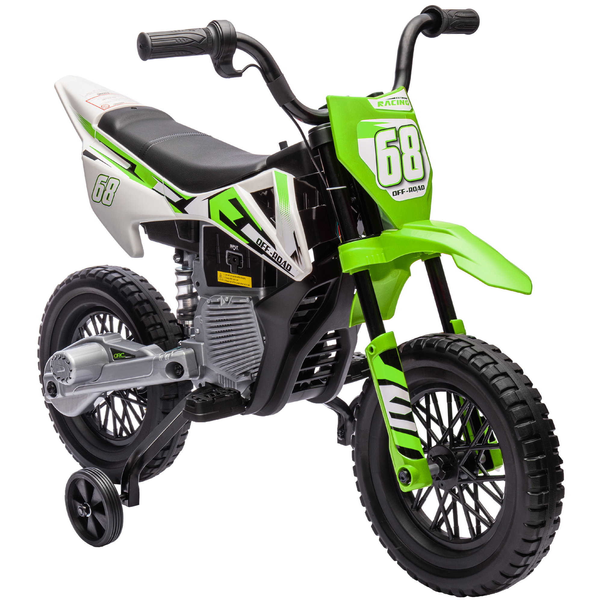 Elektro-Motorrad für Kinder, 12V Kindermotorrad mit Musik, Kinderfahrzeug mit Trainingsrädern, 3-6 Jahre, Grün
