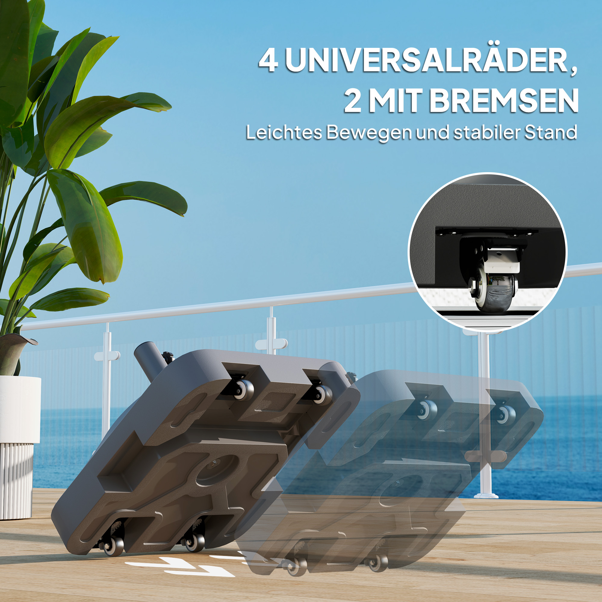 Gartenschirmständer, Sonnenschirmständer aus Kunststoff, mit Wasser oder Sand befüllbar, Kunststoff, Schwarz