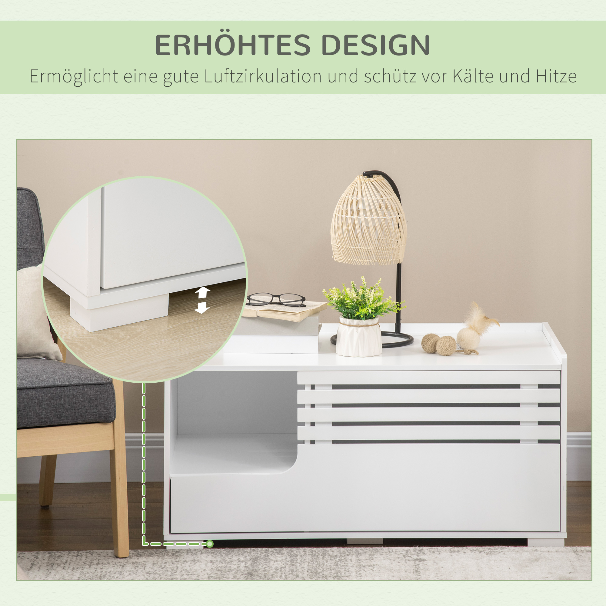 Katzenschrank mit 2 Regalen 2-in-1 Design Magnettür Weiß