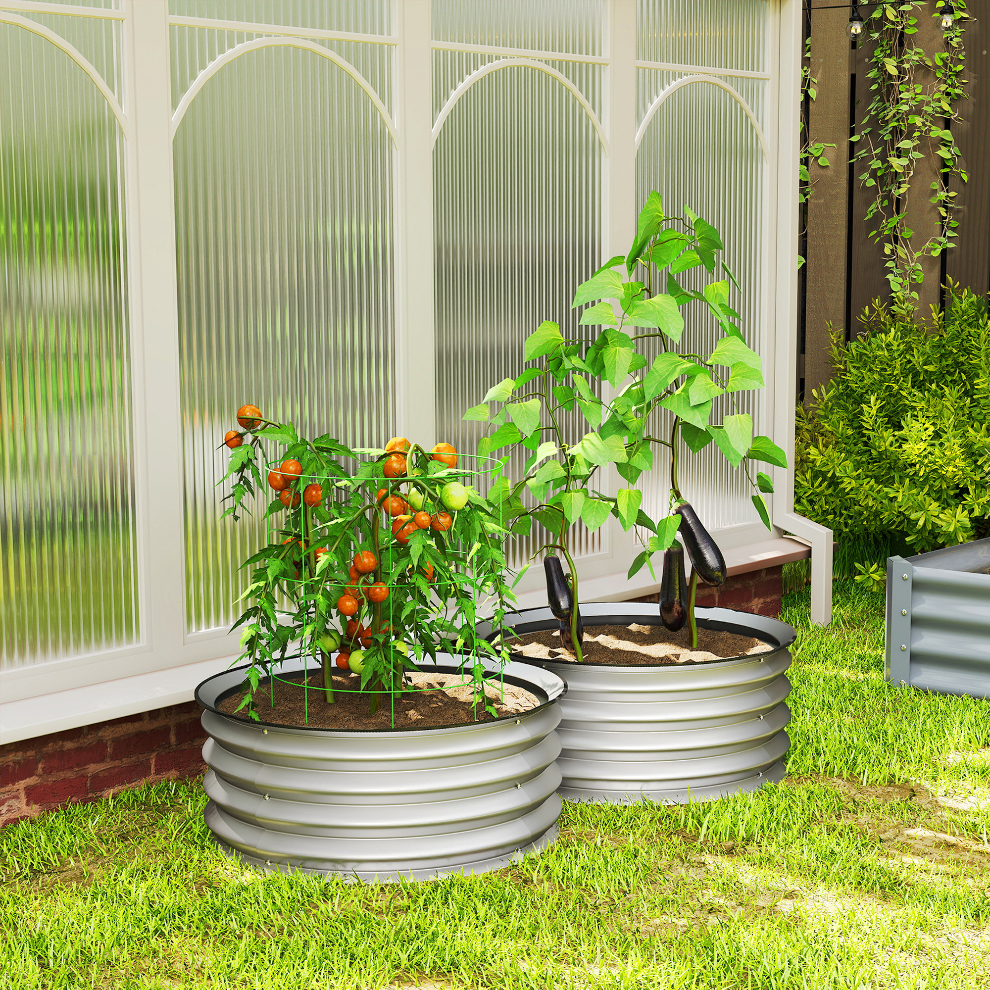 2er-Set Hochbeet Pflanzenbeet, modulares Hochbett, 2 Stück, ohne Boden, Ø60 x 30 cm. Silber