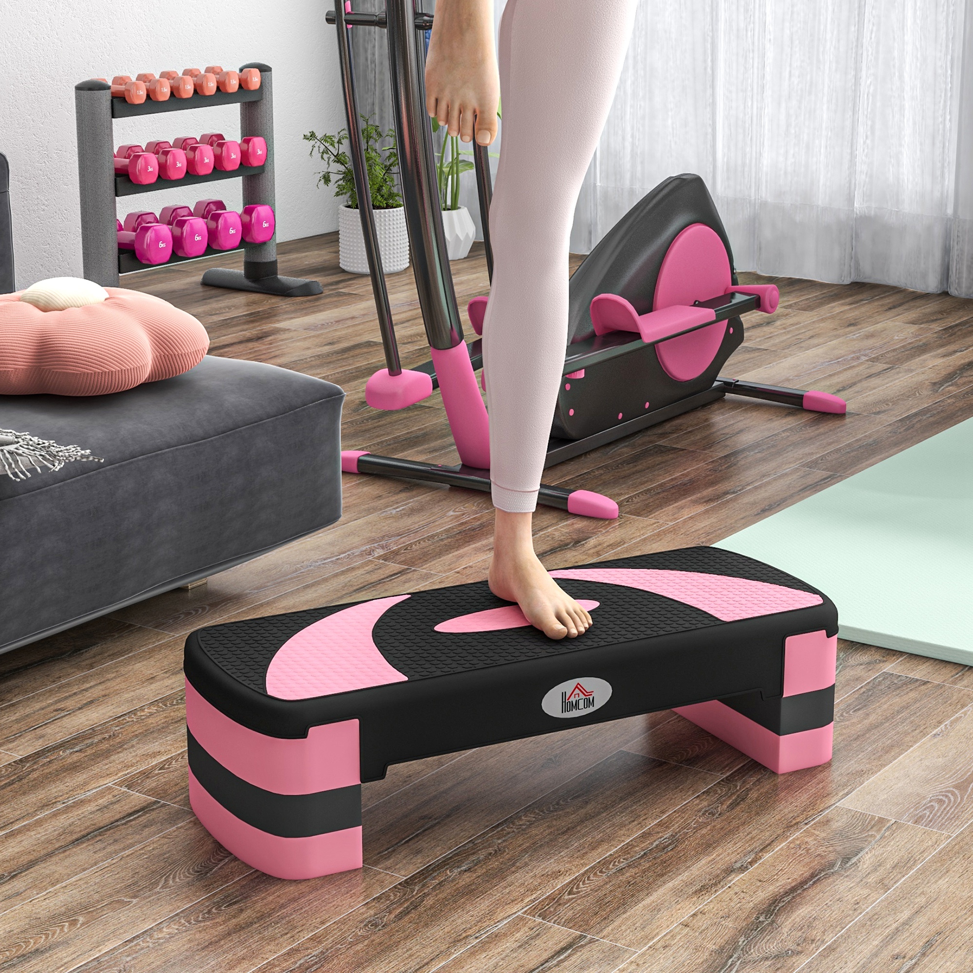 Aerobik-Stepper, höhenverstellbar, 80 x 31 x 10/15/20 cm, bis 150 kg, Schwarz/Rosa/Grau