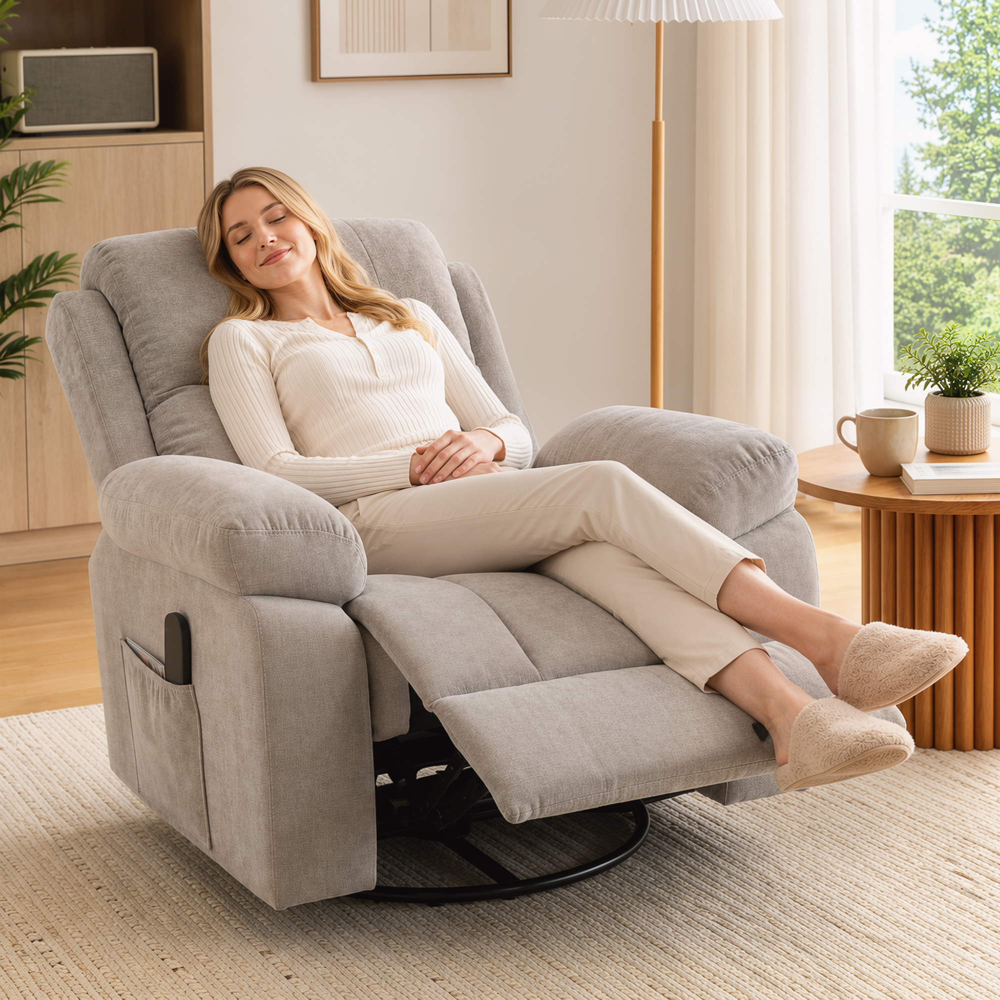 Relaxsessel Fernsehsessel 360° Drehbarer Massagesessel mit Wärme, Massage, Chenille-Optik, Beige