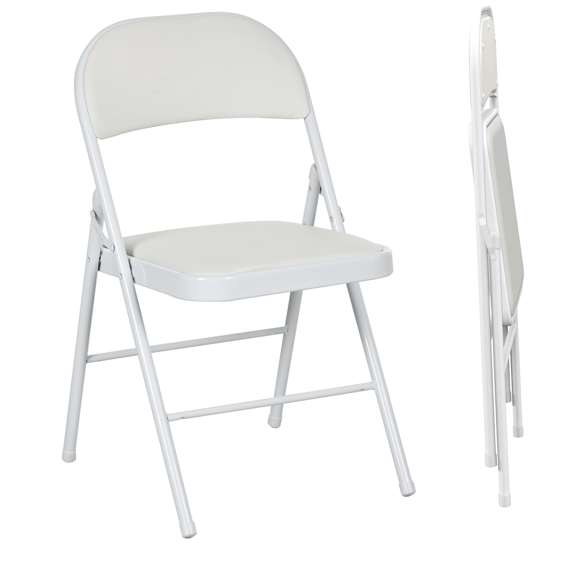 2er-Set Klappstühle, Tragbare Bürostühle, Metallbeine, Faltstuhl für Büro, Empfang, Wartezimmer, Kunstleder, Weiß 2er-Set Klappstühle, Tragbare Bürostühle, Metallbeine, Faltstuhl für Büro, Empfang, Wartezimmer, Kunstleder, Weiß