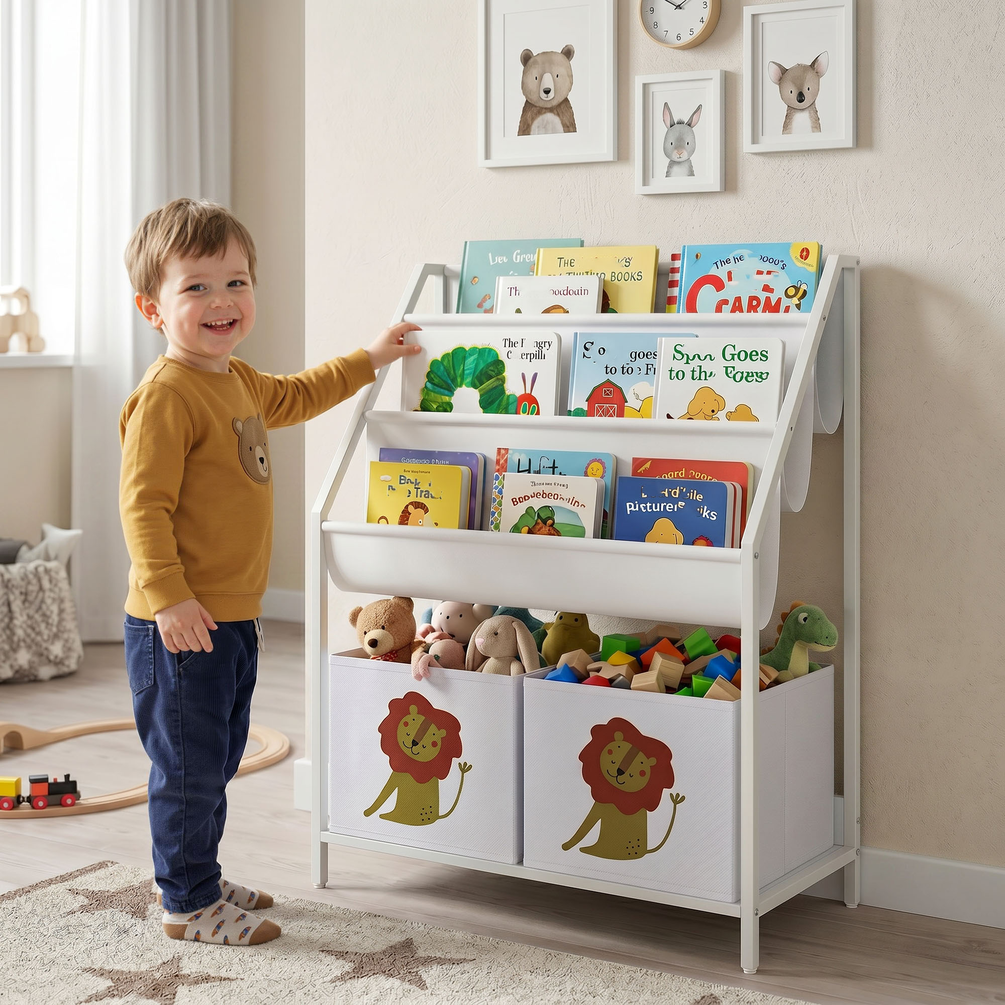 Bücherregal für Kinder Kinderregal mit 2 offenen Fächer 3 Hängeregale 60 x 30 x 76 cm Weiß