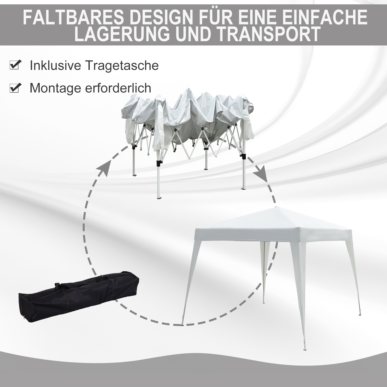 Faltpavillon 2,4x2,4m Pavillon Faltzelt mit UV-Schutz, Partyzelt inkl. Tragetasche für Garten, Balkon, Stahl Weiß
