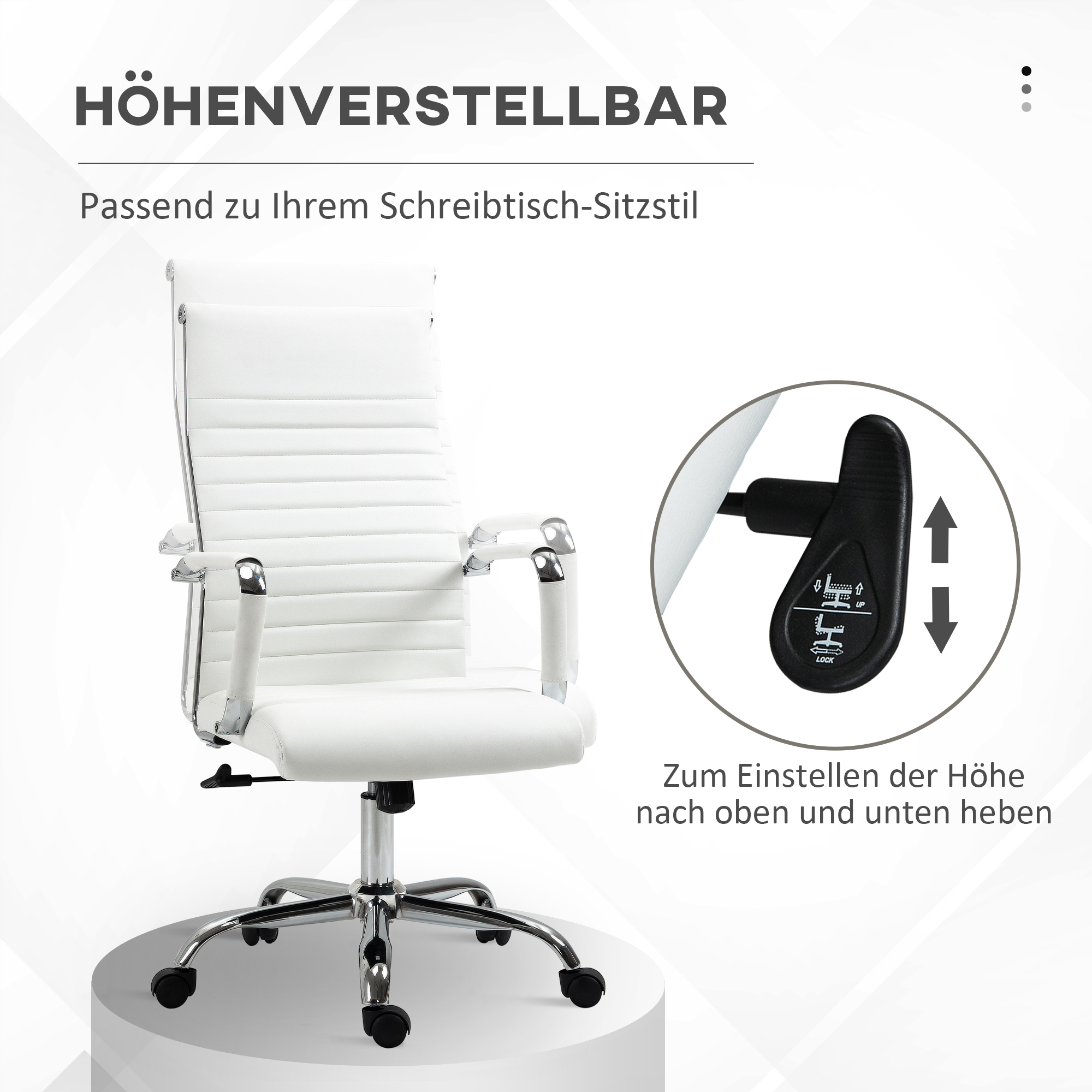 Bürostuhl ergonomischer Schreibtischstuhl mit Wippfunktion Chefsessel höhenverstellbarer Drehstuhl gepolstert Kunstleder Schaumstoff Weiß 54 x 62 x 104-114 cm