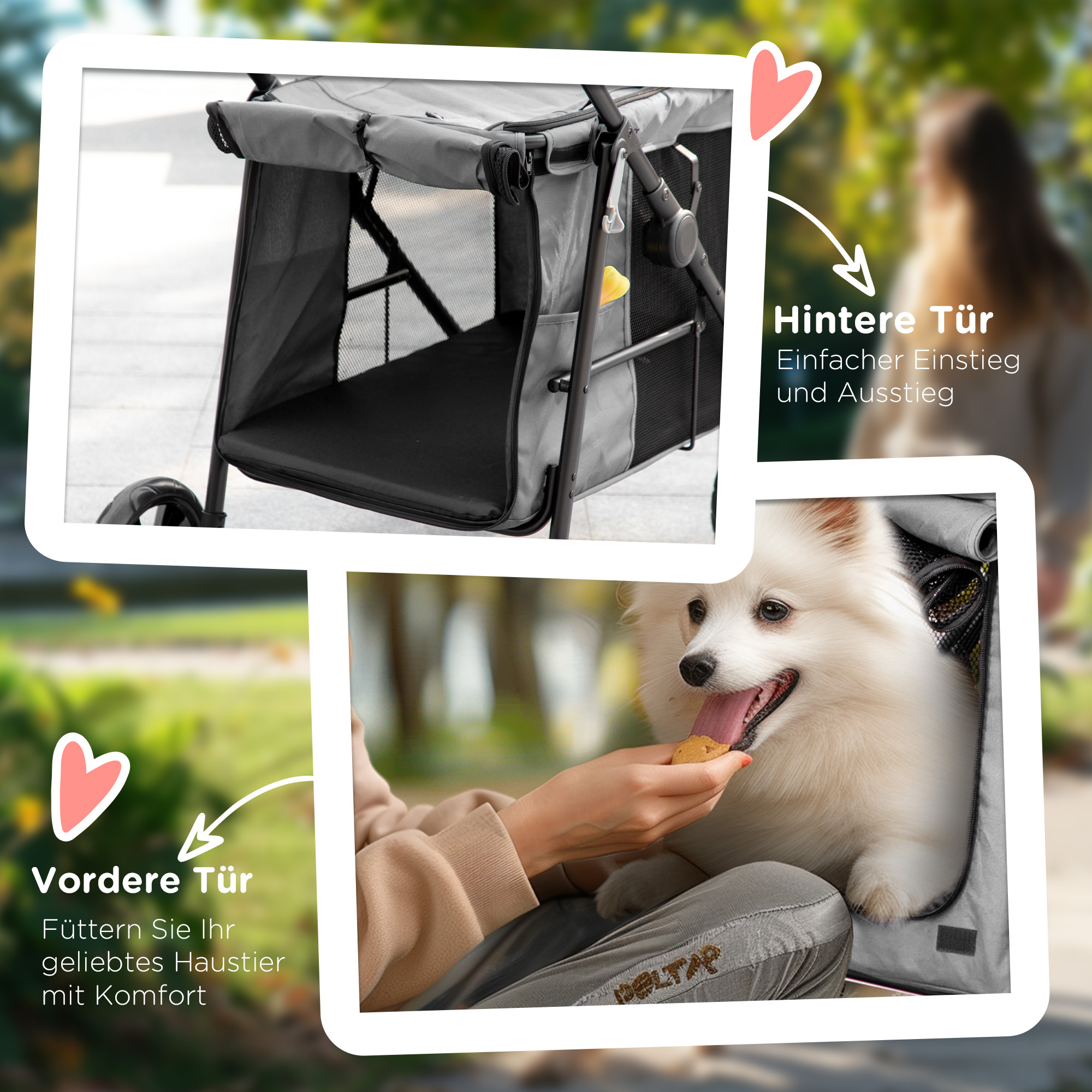 Hundebuggy Hundewagen bis 20 kg Klappbar 3 Seitentasche 102 cm x 62 cm x 105 cm Grau