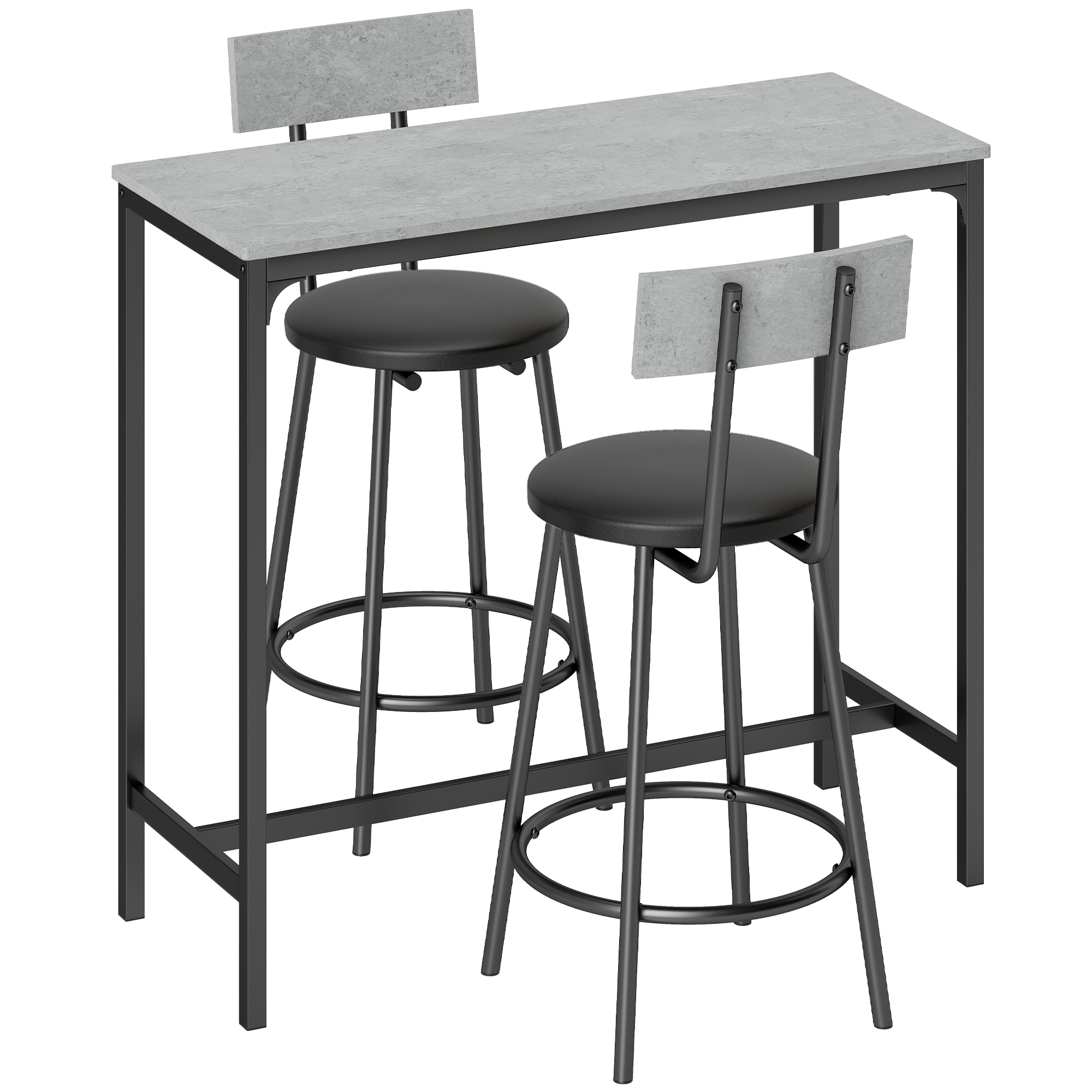Bartisch mit Barhocker Set Tresentisch mit 2 gepolsterten Hockern mit Fußstütze für Esszimmer, kleinen Raum, Grau