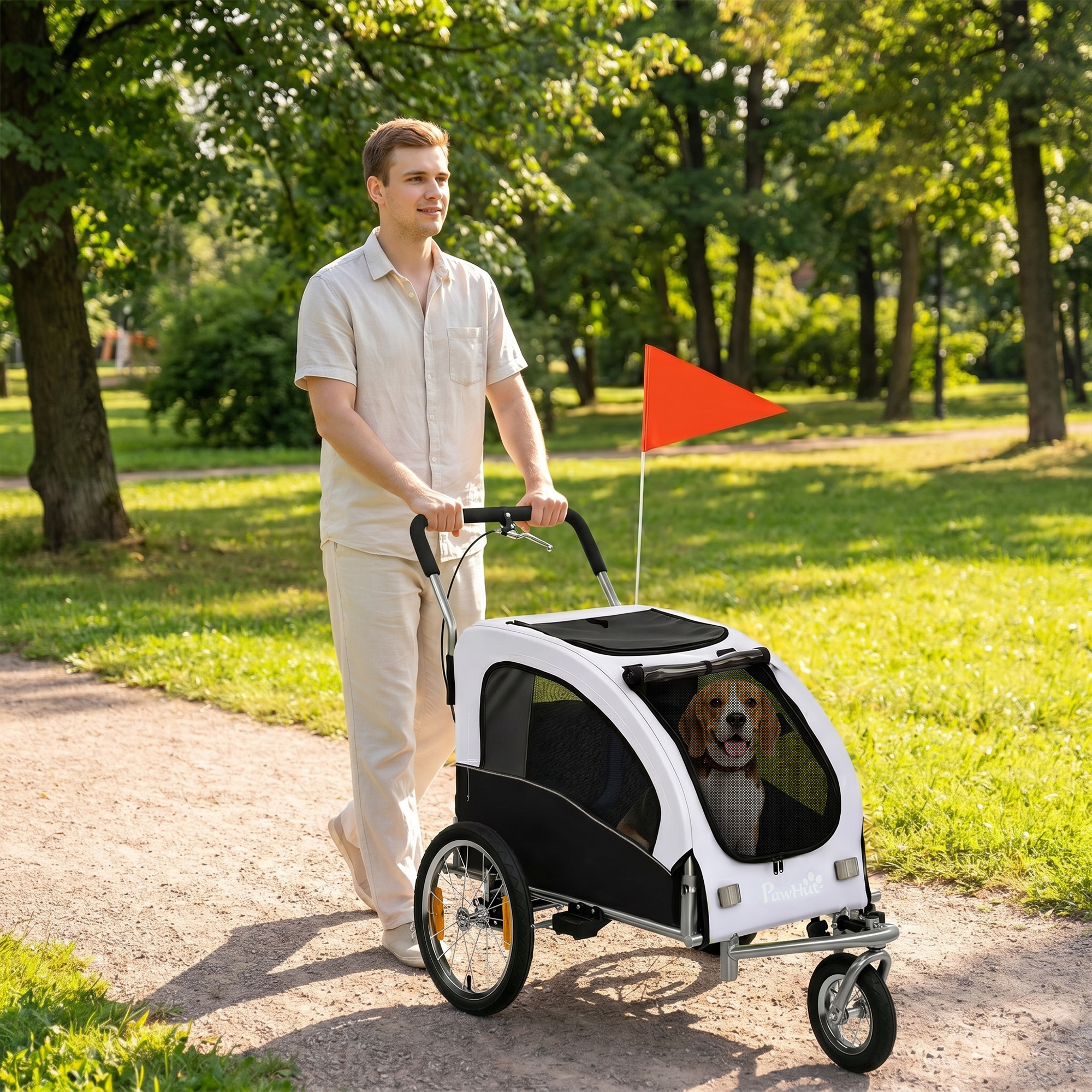 2-in-1 Hundeanhänger für Fahrrad Faltbarer Hundebuggy für kleine & mittelgroße Hunde bis 20 kg, Weiß
