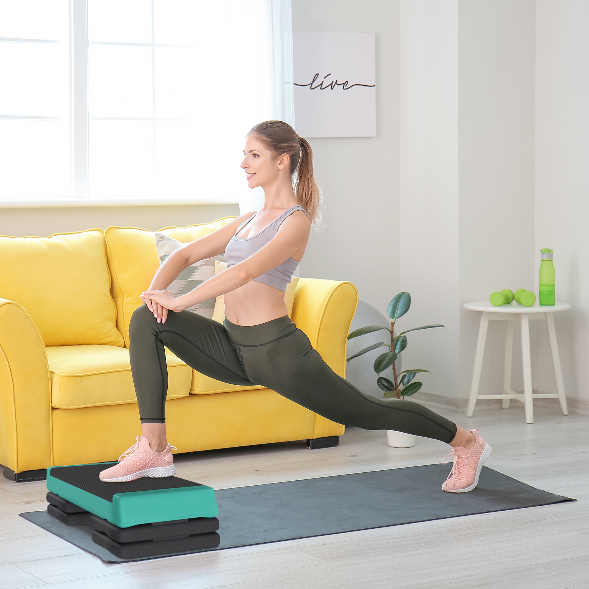 Steppbrett höhenverstellbar Fitness Aerobic Stepper mit 3 Stufen (10,5/15,5/20,5 cm), Anti-Rutsch Grün