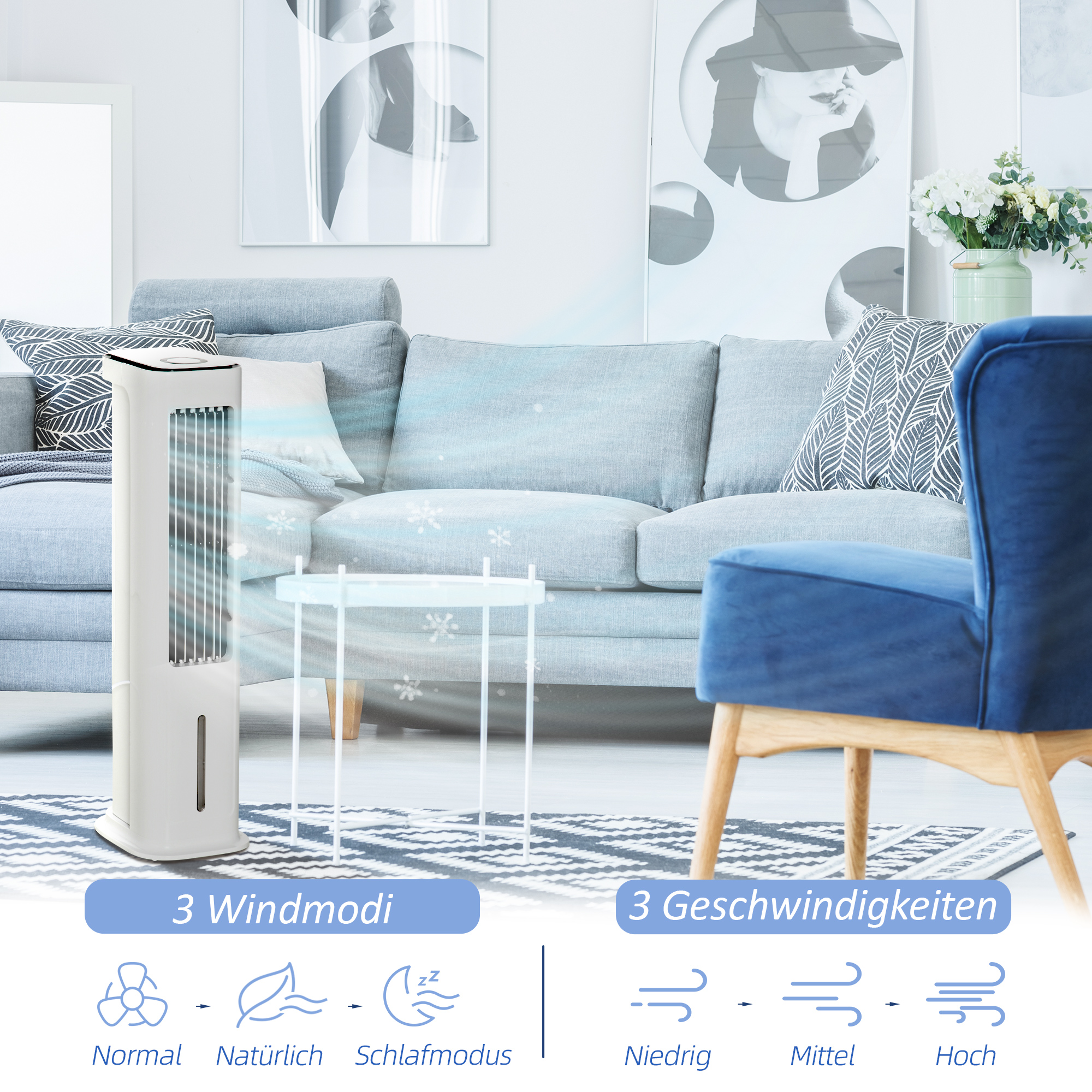 2 in 1 Luftkühler mit Wasserkühlung 5l Wassertank, 12h Timer, für 20 ㎡